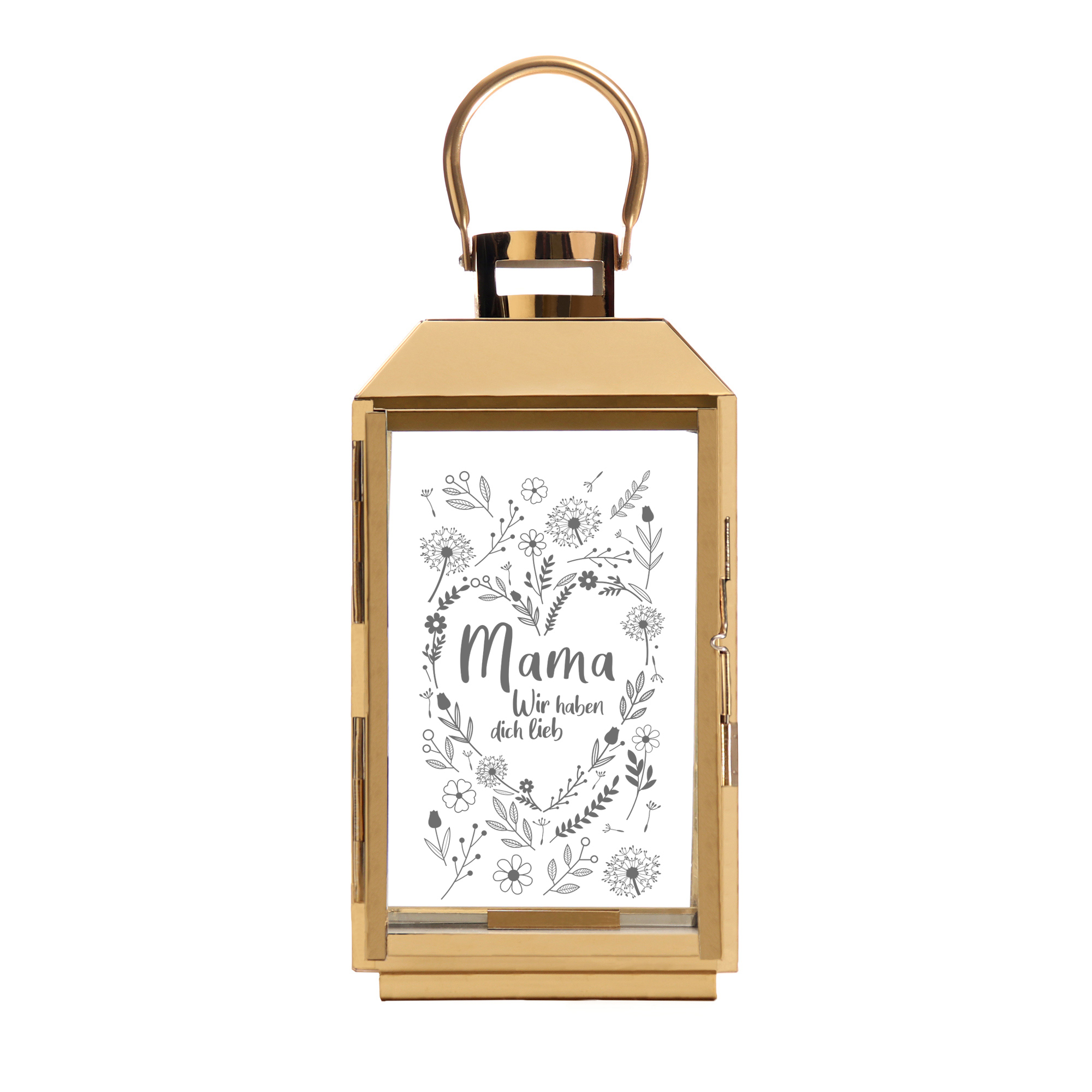 Gold Laterne für Mama - Windlicht mit Blumenherz Gravur 4