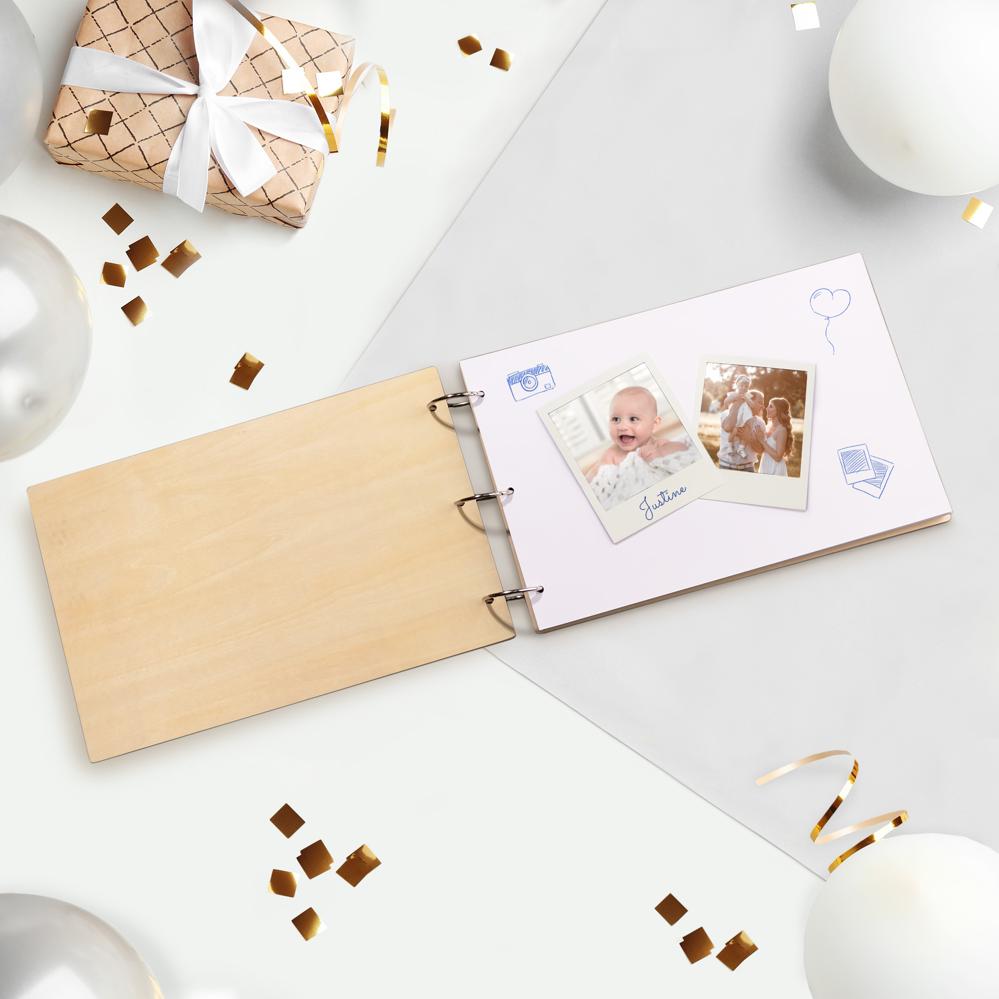 Gästebuch zum Selbstgestalten - Fotoalbum mit Holzcover Spiralalbum mit schickem Holzcover, Fotobuch mit 144 Seiten zum freien Gestalten, Fotoalbum als Geschenk für den Partner, Gebundener DIY Ringordner