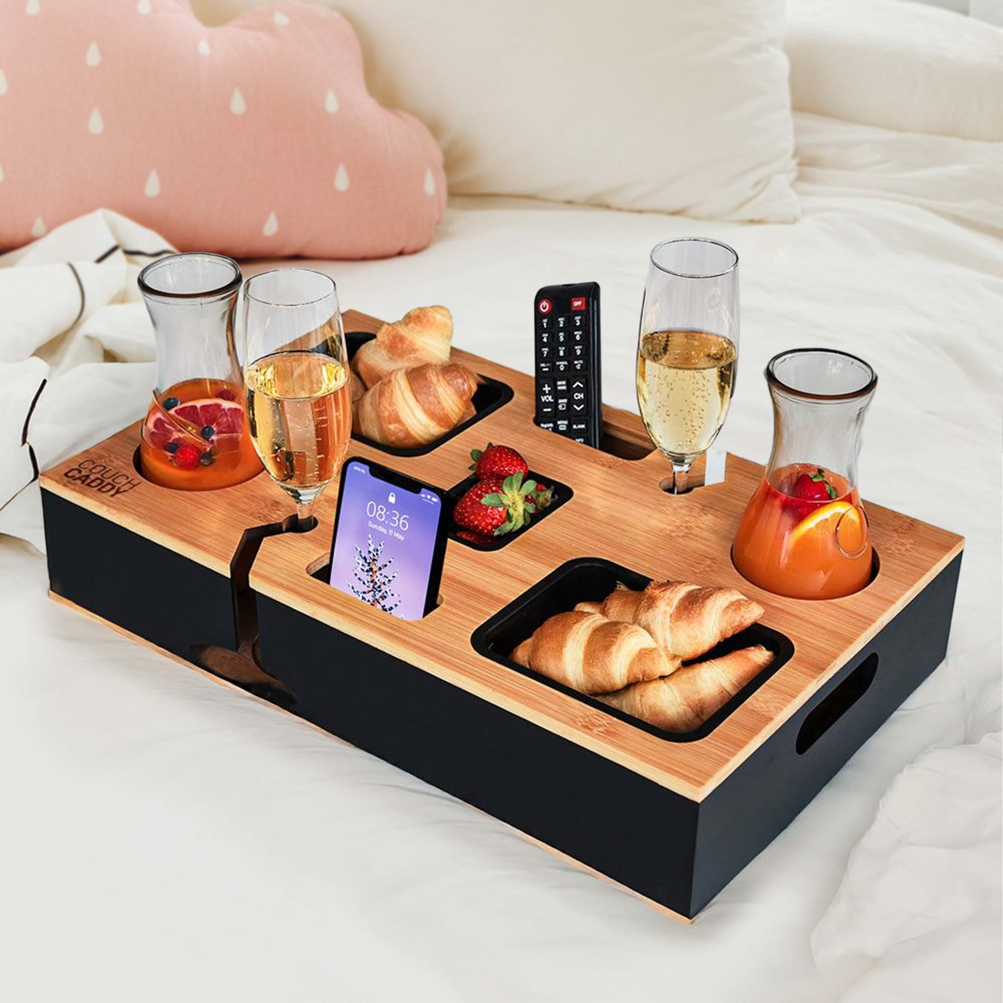 Couchbar mit Getränkehalter - Snackbar aus Bambus