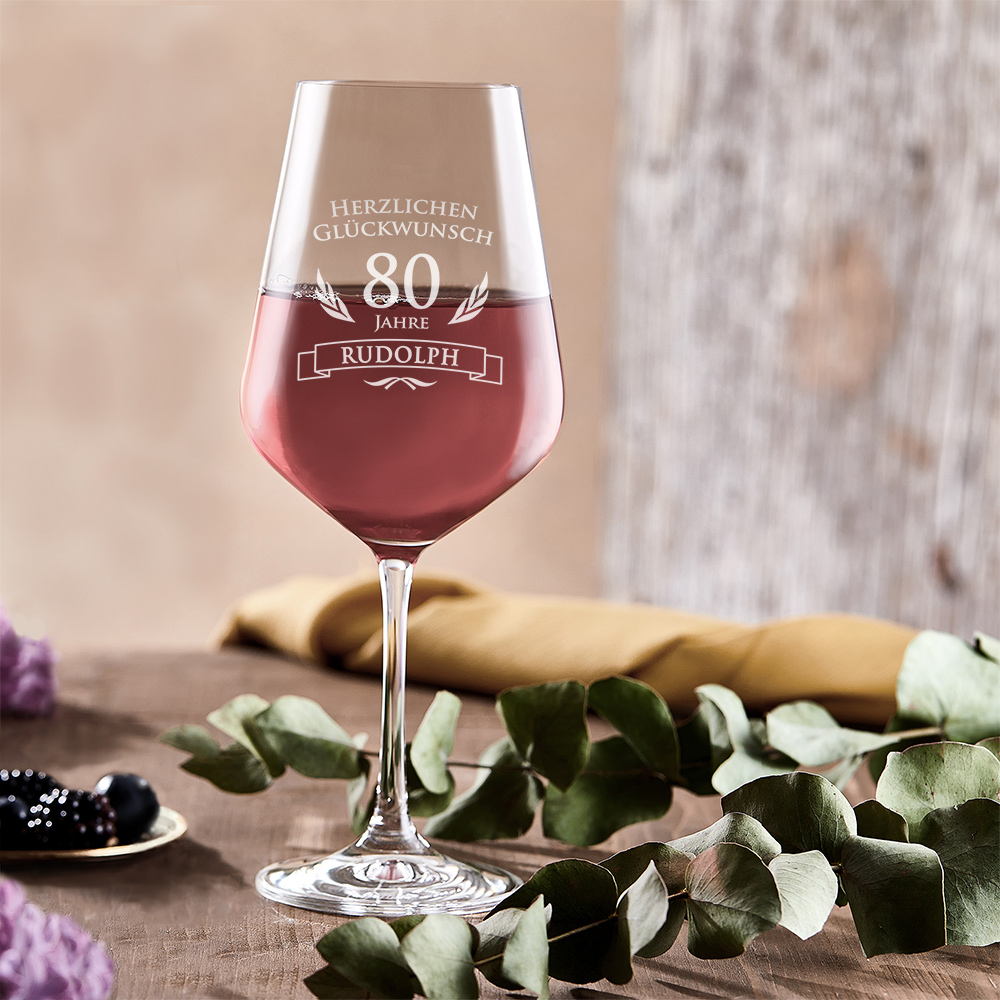 Rotweinglas mit Gravur zum Geburtstag - Personalisiert