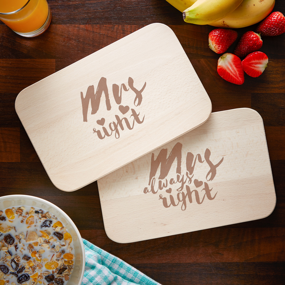 2er Set Frühstücksbretter mit Gravur - Mr & Mrs Right, Frühstücksbrett gravieren, Bretter gravieren, Romantische Geschenke, Valentinstag