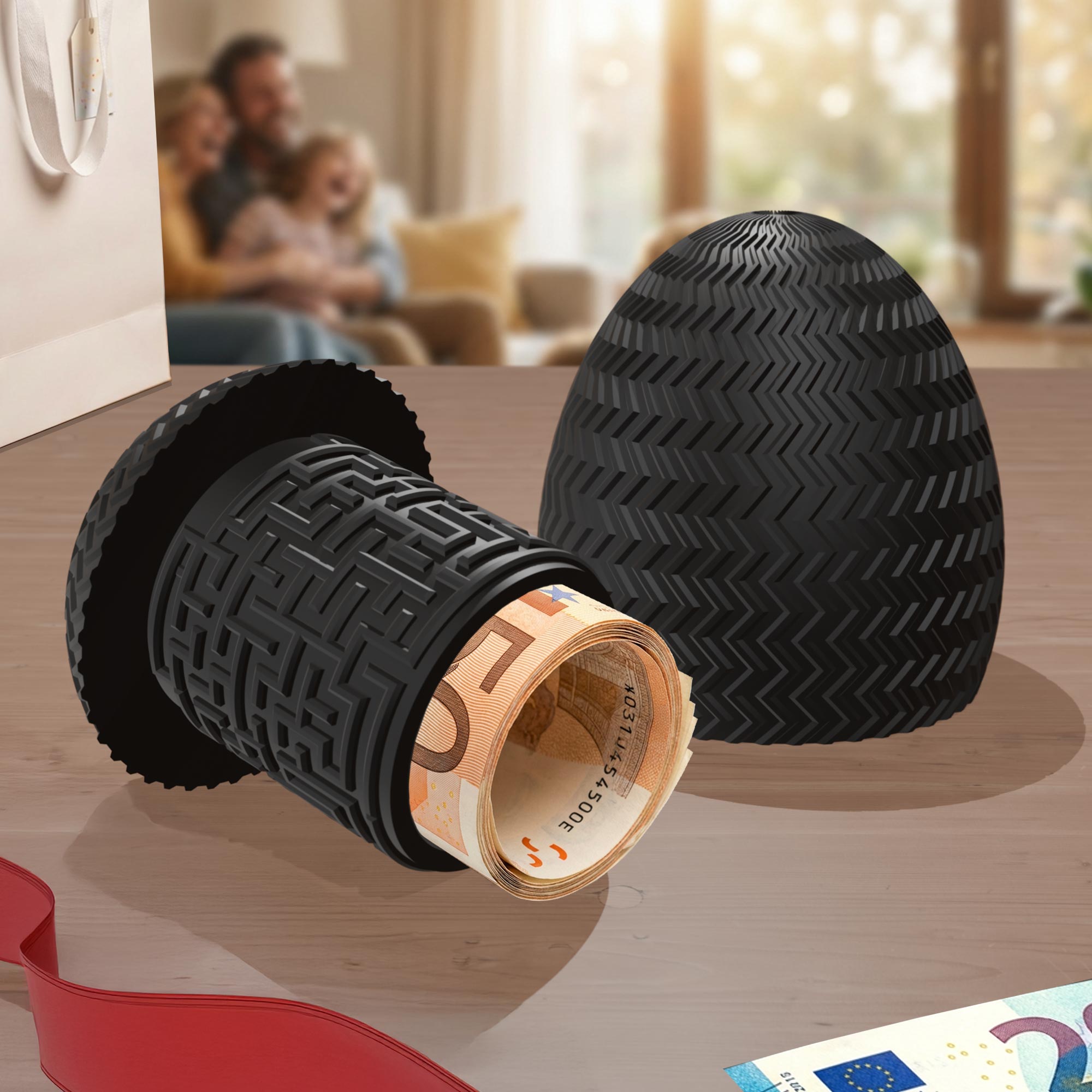 Labyrinthbox Ei in Schwarz – originelle Geschenkbox für Geld, Gutscheine & kleine Überraschungen