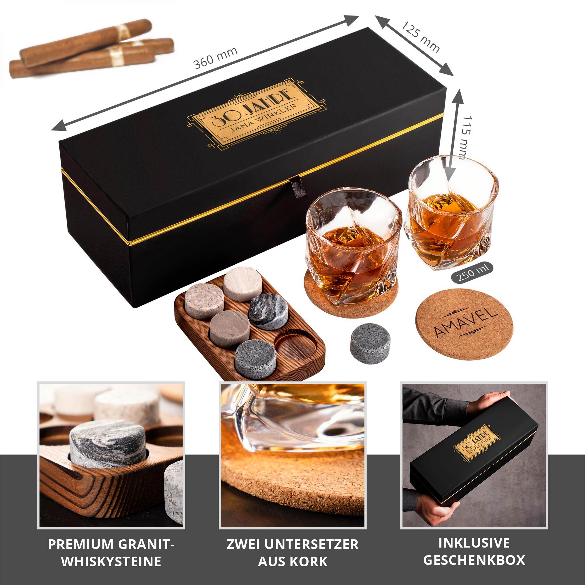 Whisky Geschenkset Deluxe personalisiert zum 30. Geburtstag