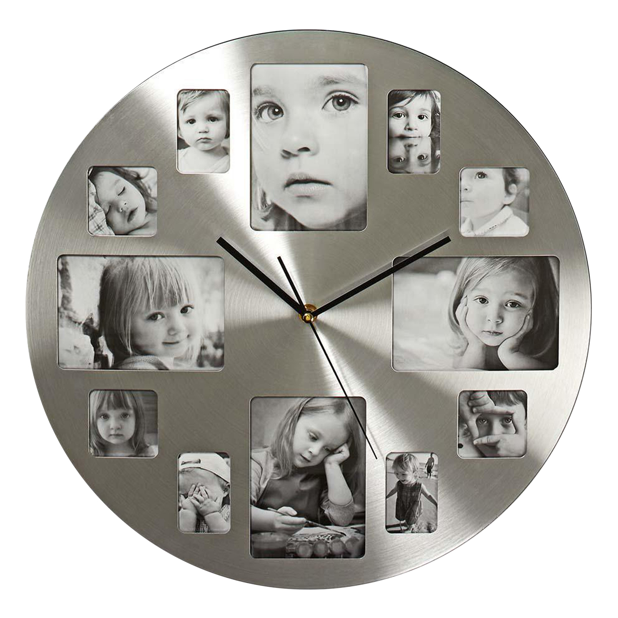 Wanduhr für Fotocollagen - Fotouhr mit 12 Bilderrahmen Foto Wanduhr mit 12 Bilderrahmen, Analoguhr für Fotocollagen zum selbst gestalten, Fotouhr als kreative Wanddeko, Fotorahmen Uhr Küchenuhr mit Bilde
