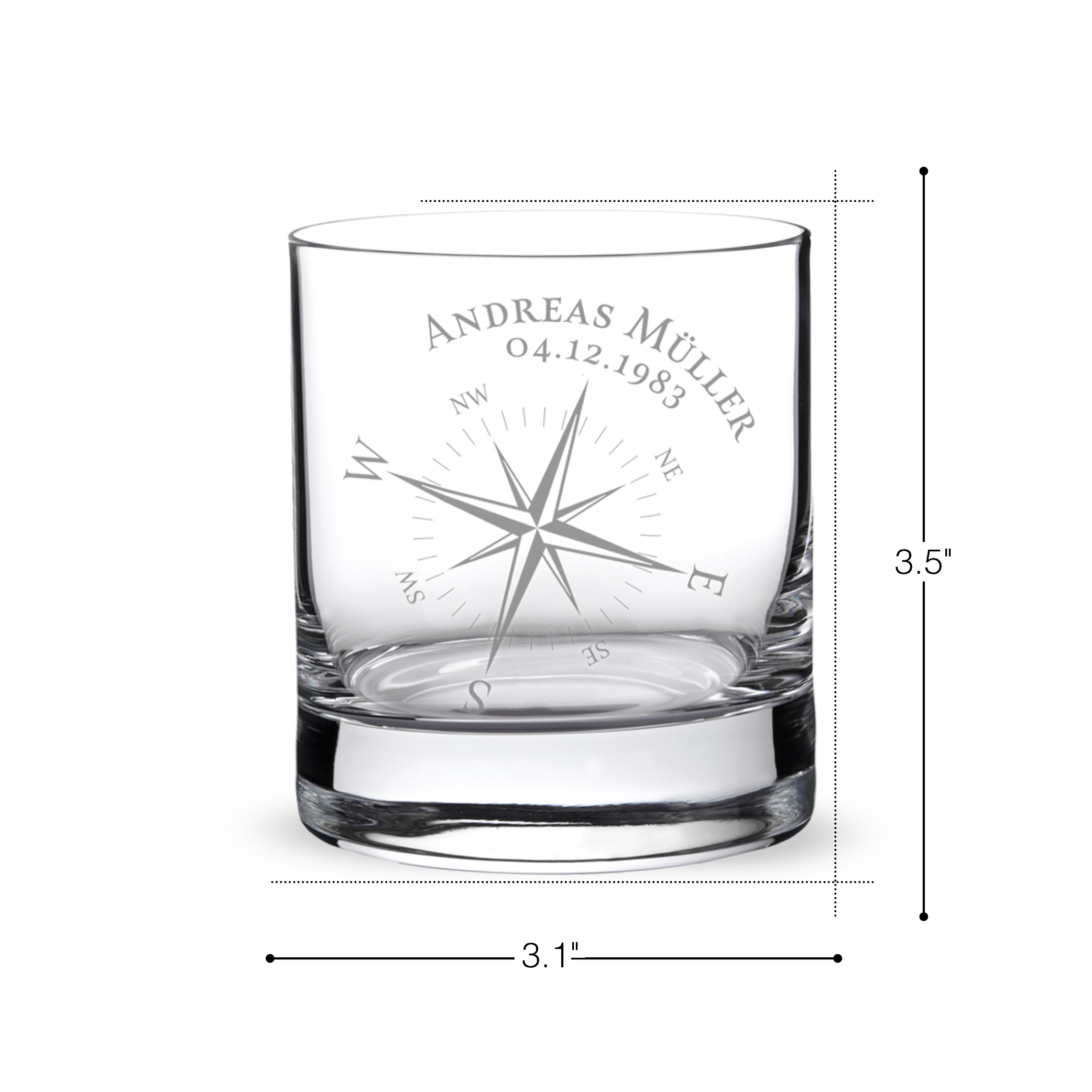 Whiskyglas mit Gravur - Kompass - Personalisiert