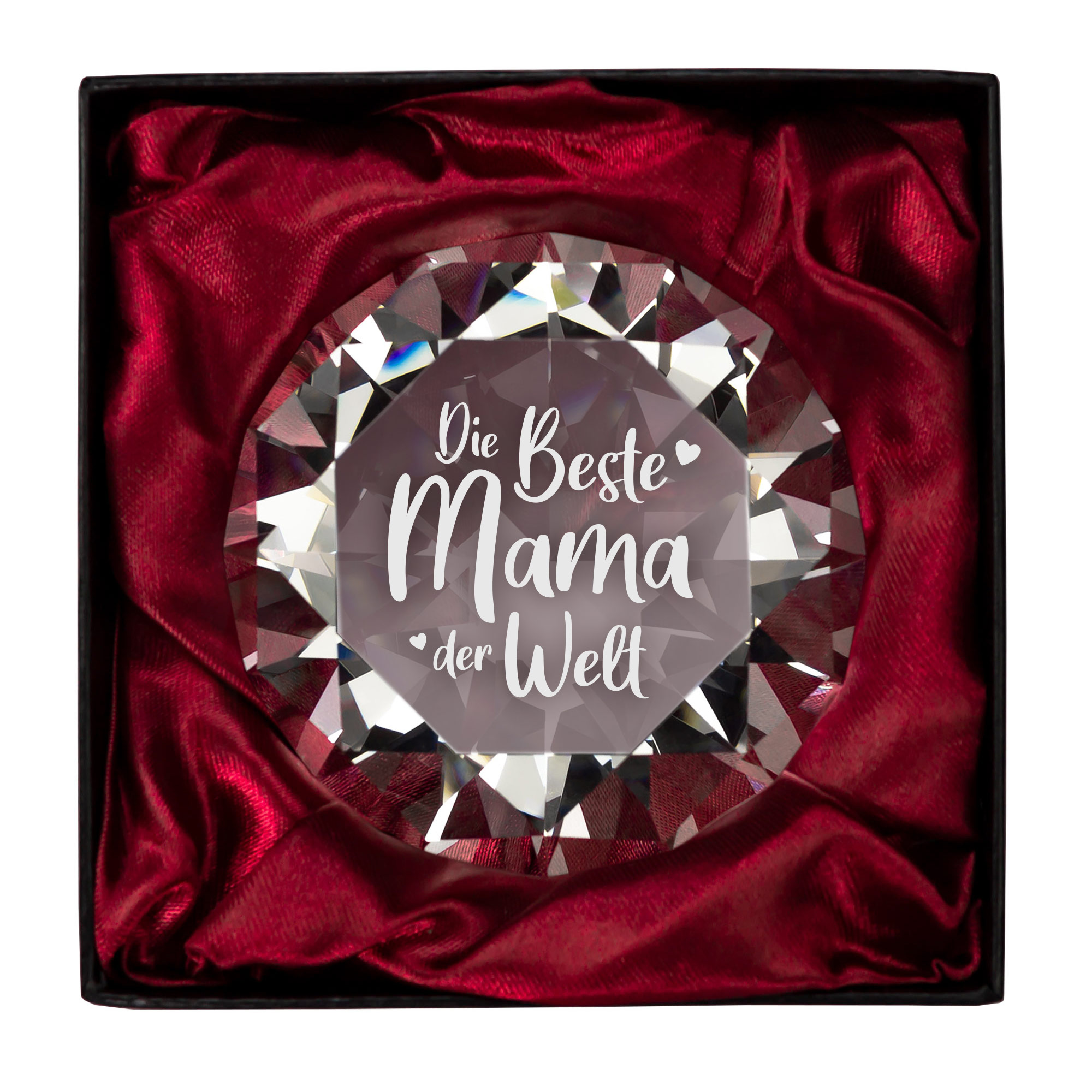 Diamantkristall als Tischdeko, Glasdiamant mit graviertem Schriftzug, Glas Kristall für Mama als Muttertagsgeschenk, Dimant Dekoration
