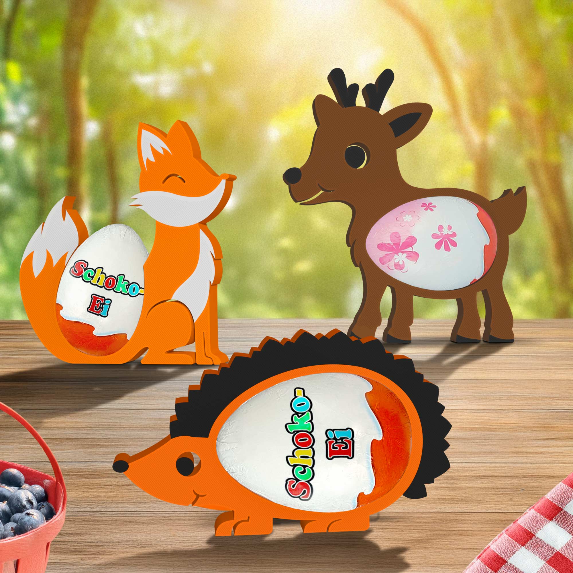 Waldtiere Ü-Ei Halter im 3er Set - Bunt