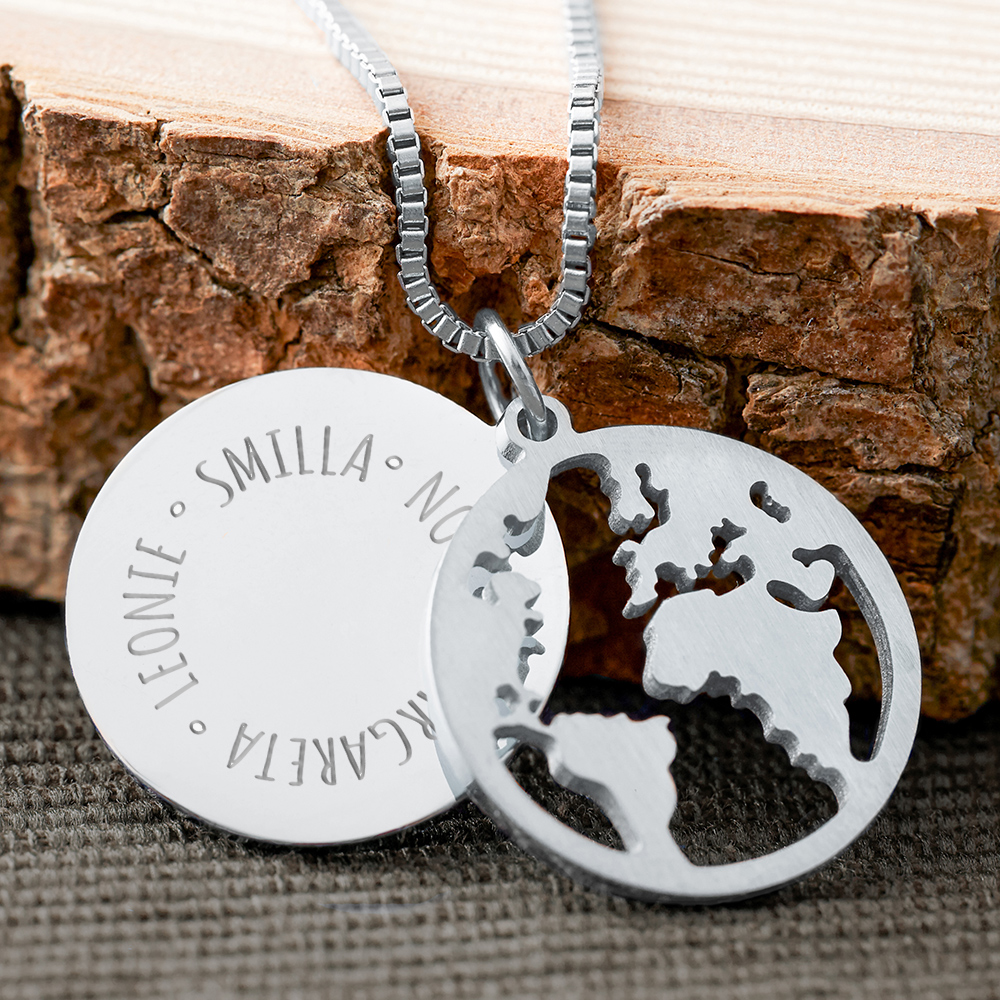 Kette mit Anhänger Welt - Namen - Silber Kette mit Anhänger Welt - Namen - Silber