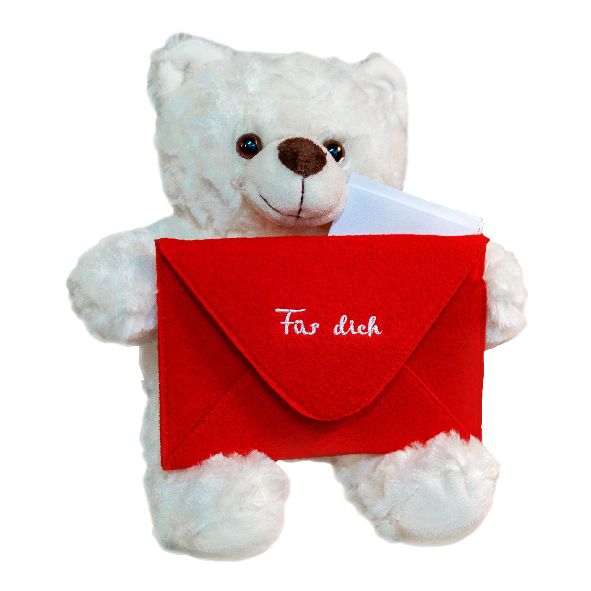 Botschaftsbär mit rotem Umschlag, Liebesbote zum Verschenken, Bärchen mit Liebesbotschaft, Teddybär