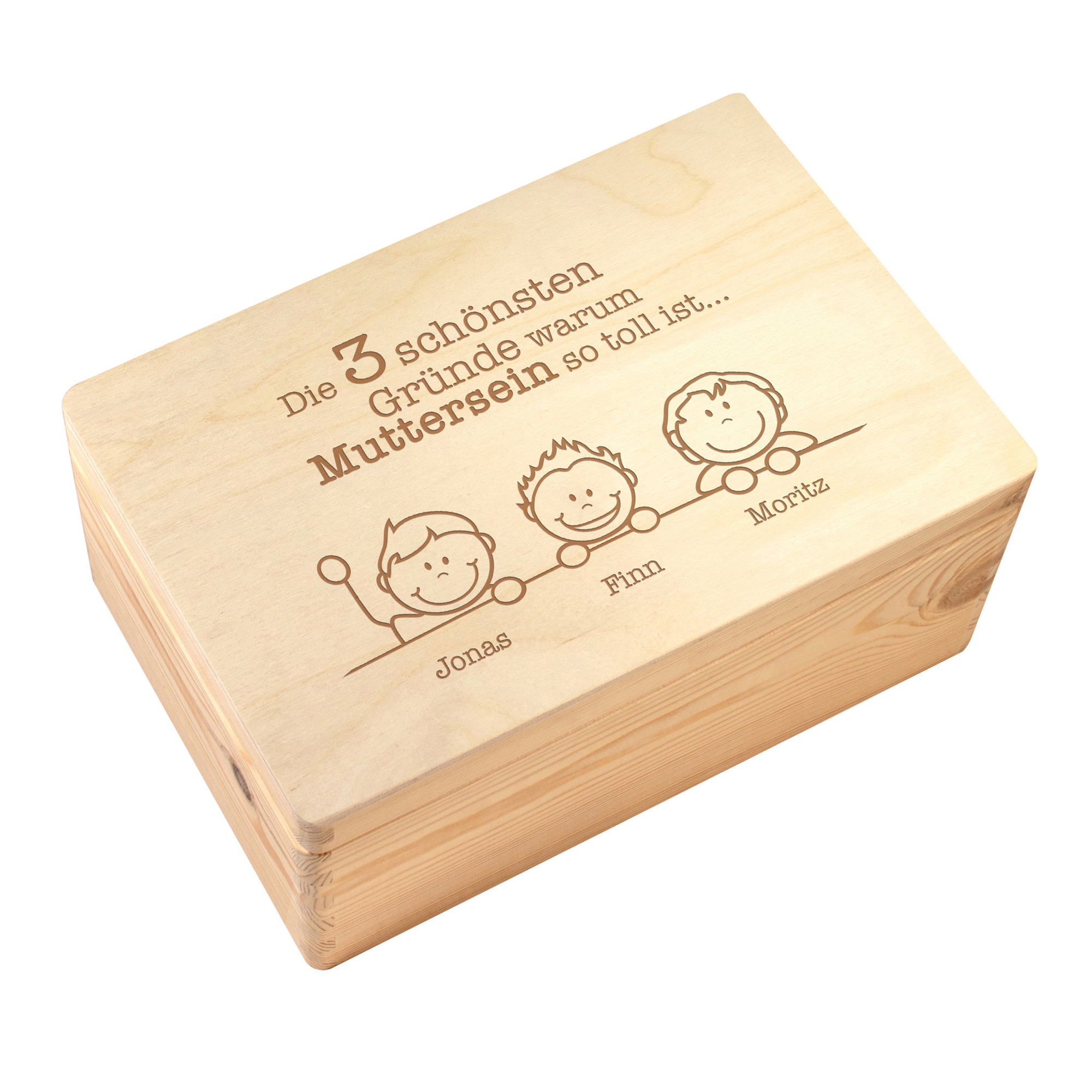 Personalisierte Erinnerungskiste mit Namensgravur der Kinder, Gravierte Memory Box als Geschenk für Mama, Keepsake Aufbewahrungsbox & Schmuckkästche