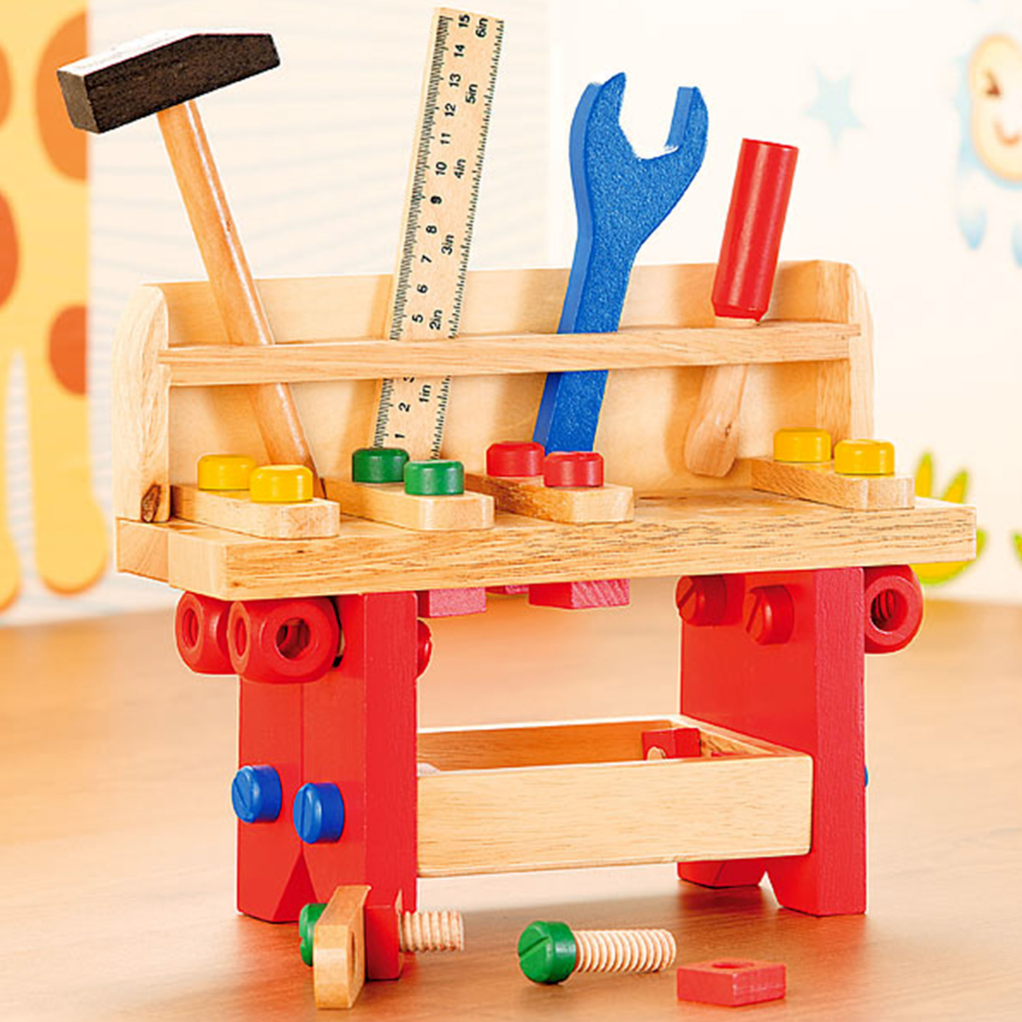 Kinder Werkbank aus Holz, Kinder Werktisch mit 51 Zubehörteilen, Kleine Kinder-Werkzeugbank zum Spielen, Werkstatttisch mit Kinderwerkzeug