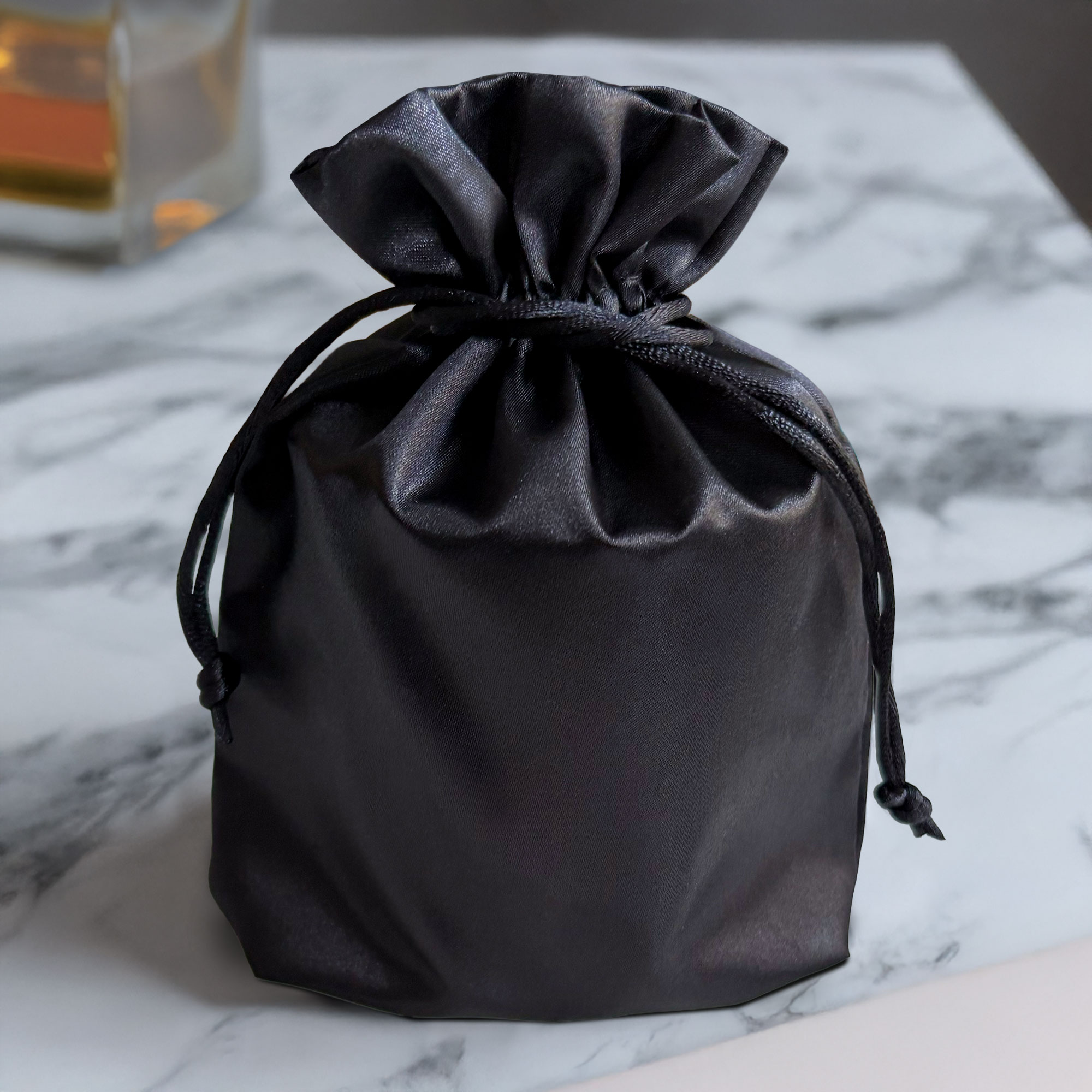 Satinbeutel Geschenkverpackung Whiskyglas - Aufbewahrungsbeutel Schwarz