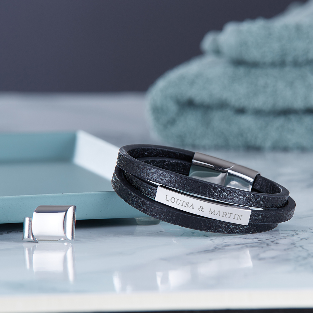 Herrenarmband mit Gravur - Lederarmband mit 2 Namen Herrenarmband mit Gravur - Lederarmband mit 2 Namen