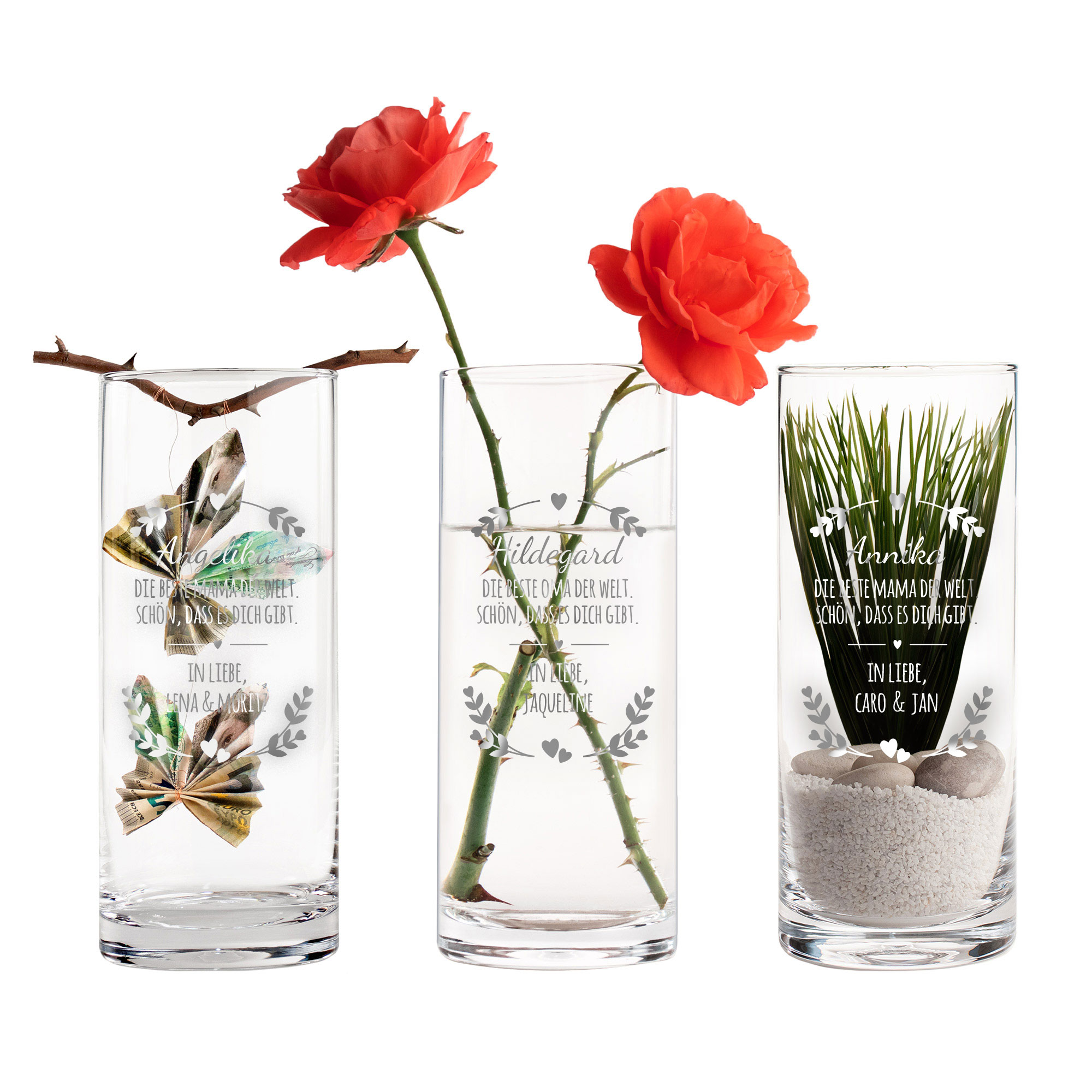 Runde Vase mit Gravur - personalisiert für die Beste Mama 5