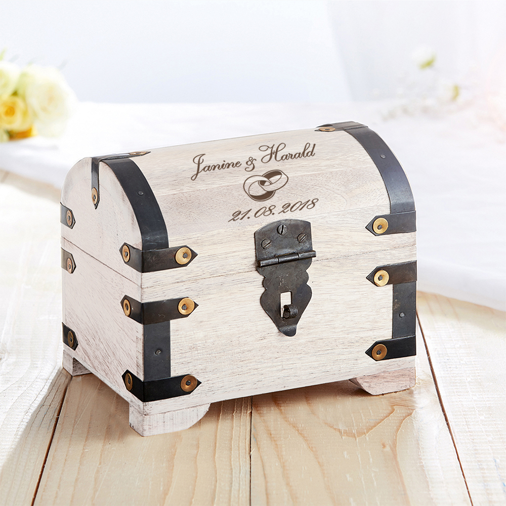 Schatztruhe mit Gravur zur Hochzeit - Weiß Schatztruhe mit Gravur zur Hochzeit - Weiß