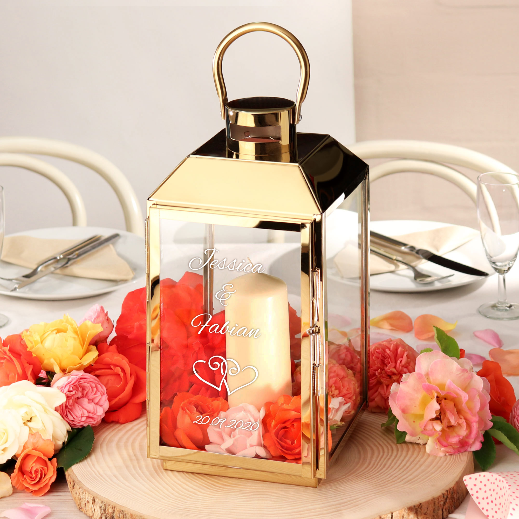 Goldene Laterne mit Gravur zur Hochzeit - Personalisiert 6