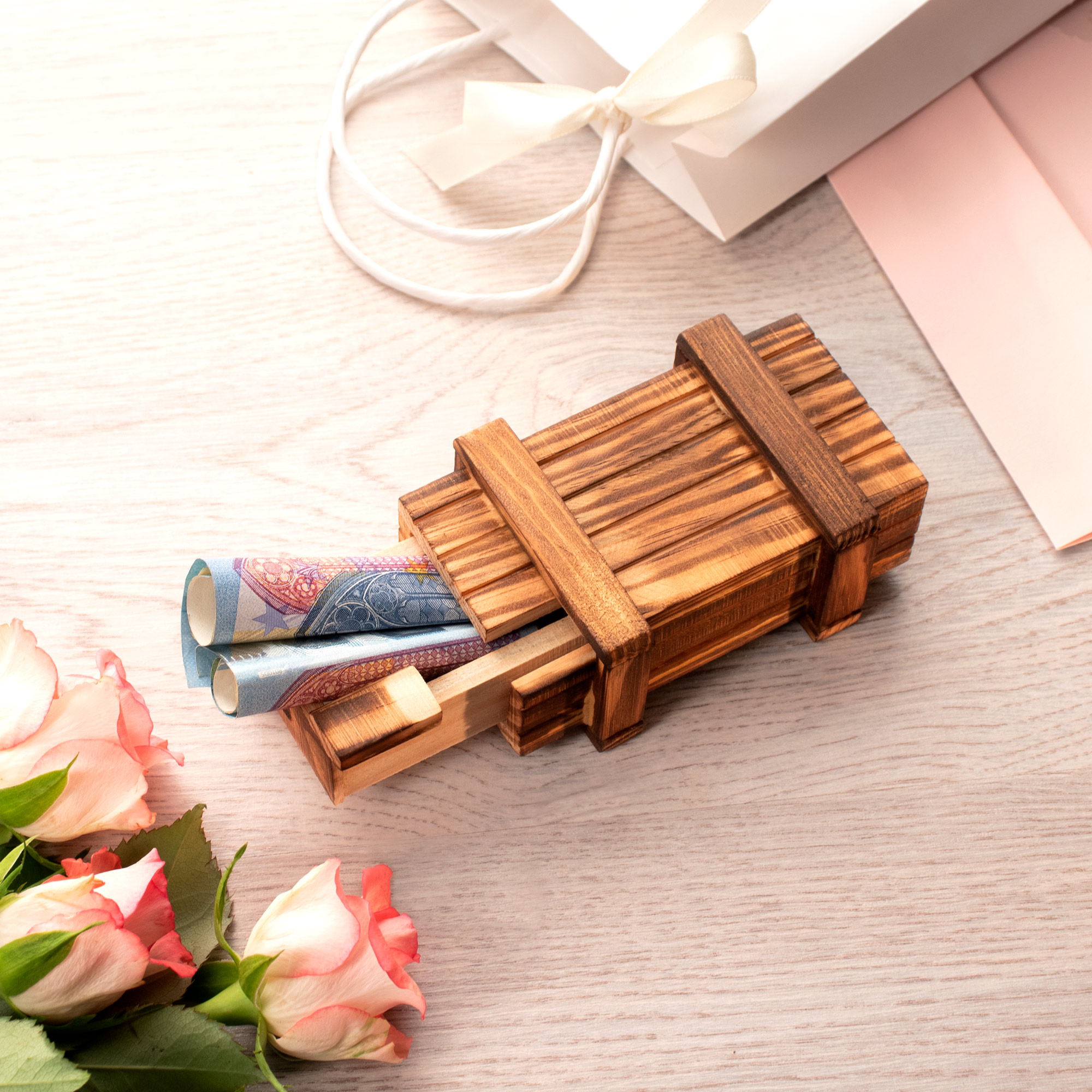 Magische Geschenkbox mit Gravur - Heiratsantrag - dunkles Holz
