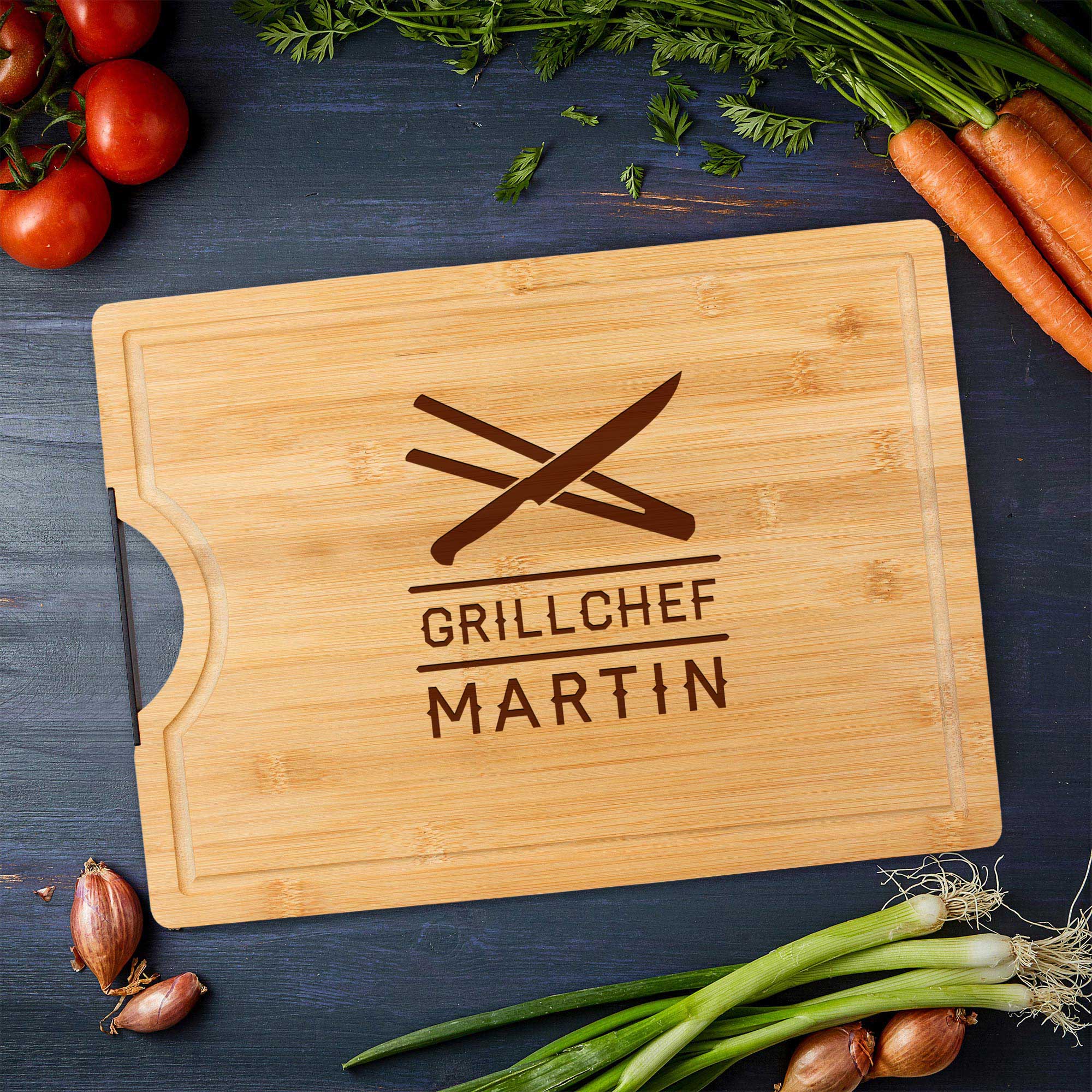 Bambusholz Schneidebrett mit Gravur Grillchef - Personalisiert