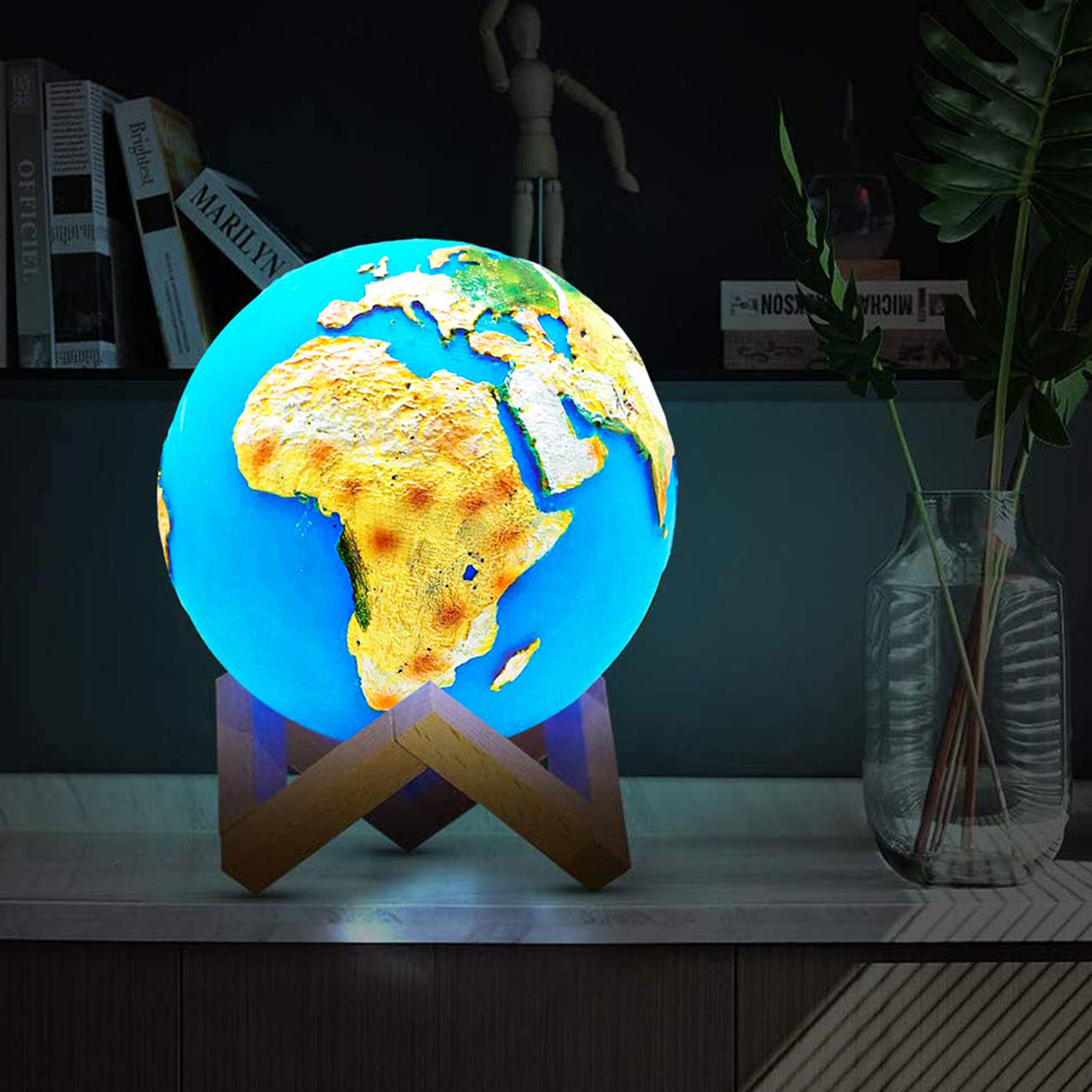 Nachttischlampe in Globusform mit Relief Weltkarte und Touchfunktion, Ausgefallene Tischleuchte Globus, Kinderzimmer Lampe mit 3 Helligkeitsstufen