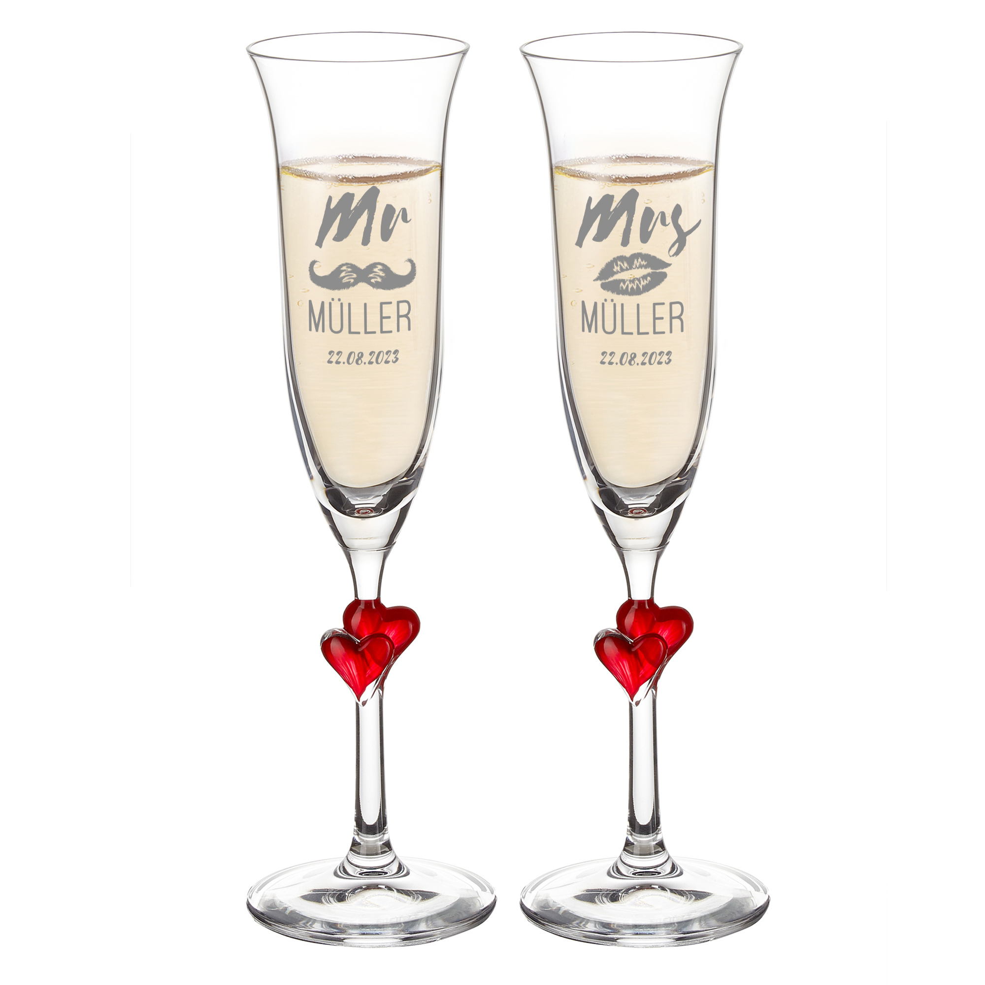 Sektgläser mit Herzen im Stiel - Mr & Mrs, Sektgläser mit Herzen im Stiel - Mr & Mrs, Sektgläser mit gravur, Personalisierte Geschenke, sektglas mi