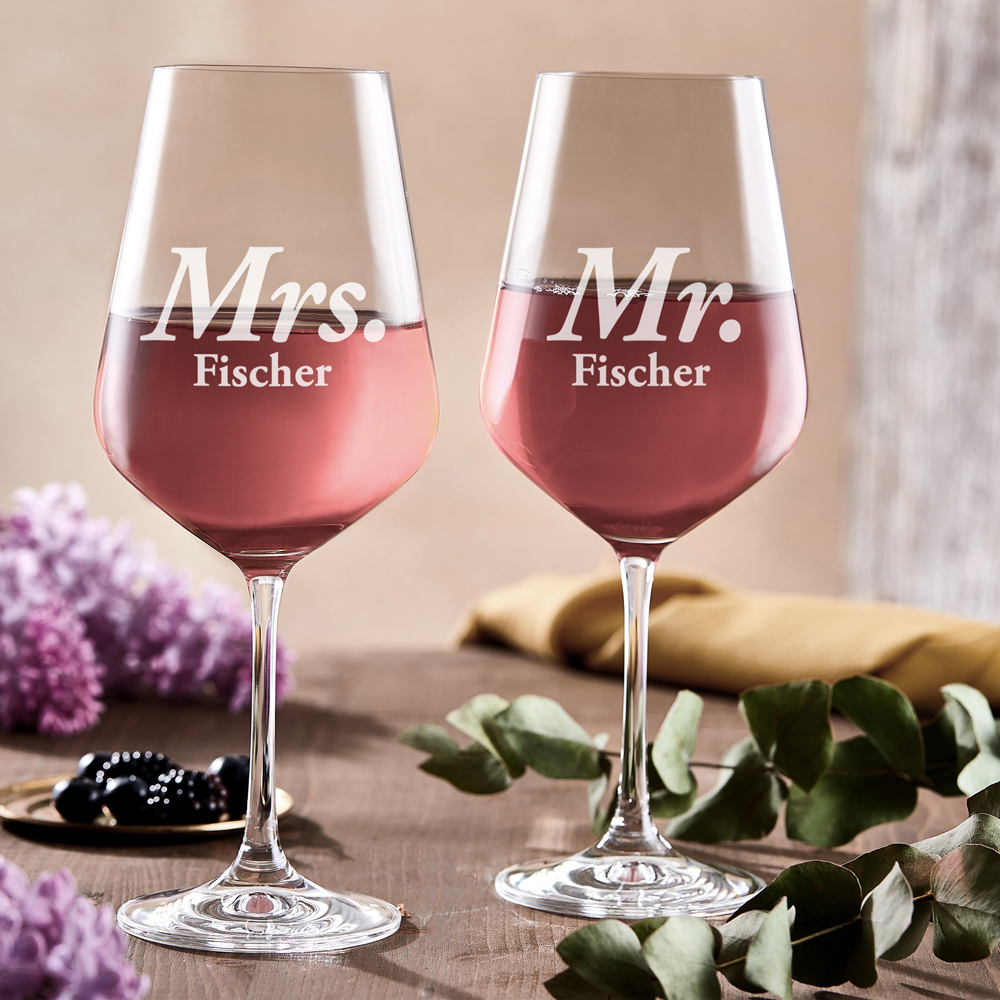 2er Set Weingläser mit Gravur zur Hochzeit - Mr & Mrs - personalisiert
