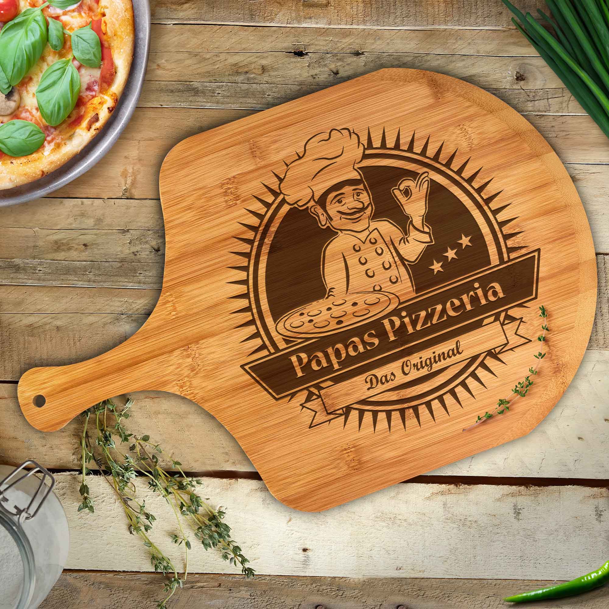 Premium Pizzabrett mit Gravur für Papa Premium Pizzabrett mit Gravur für Papa
