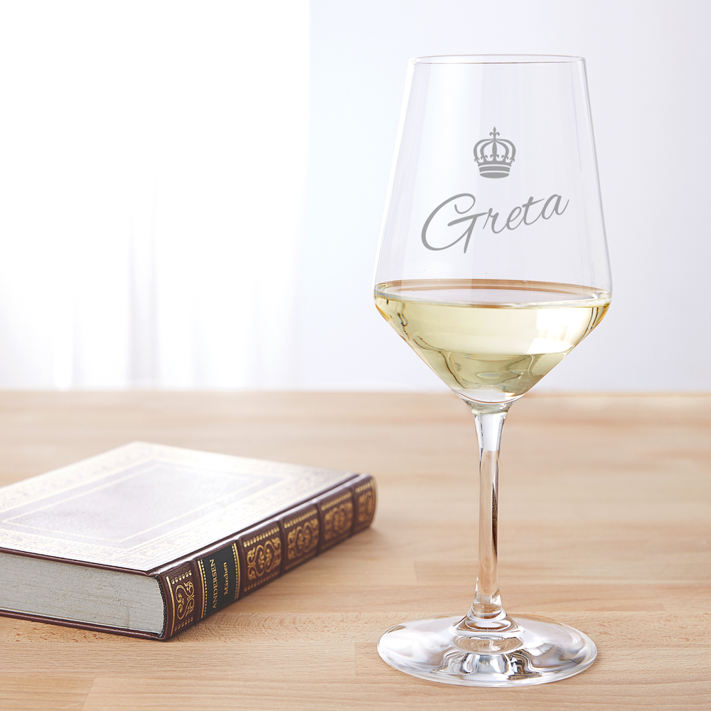 Weißweinglas mit Gravur - Krone - personalisiert
