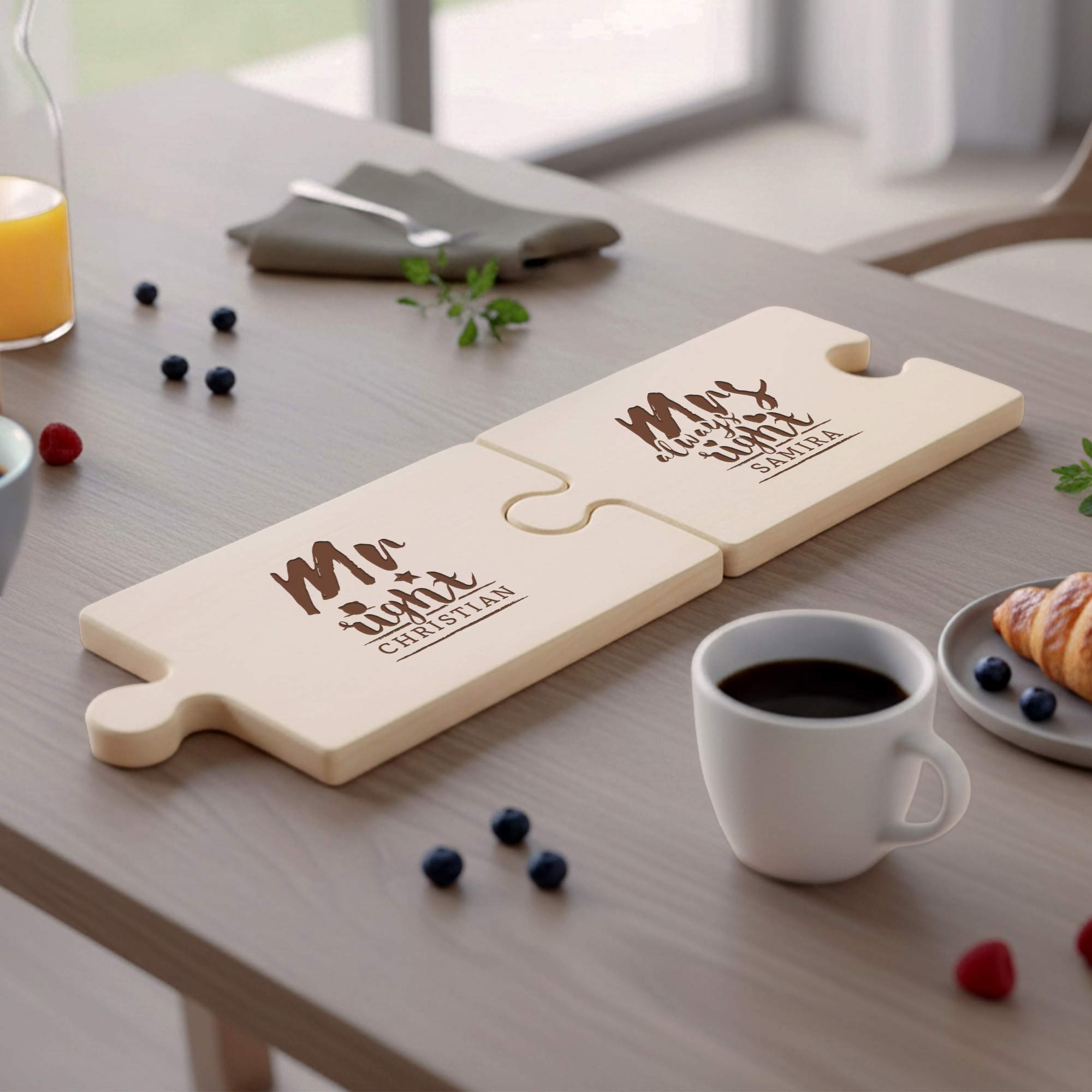 2er Set Puzzle Brett mit Gravur – Mr & Mrs Right – Personalisiert