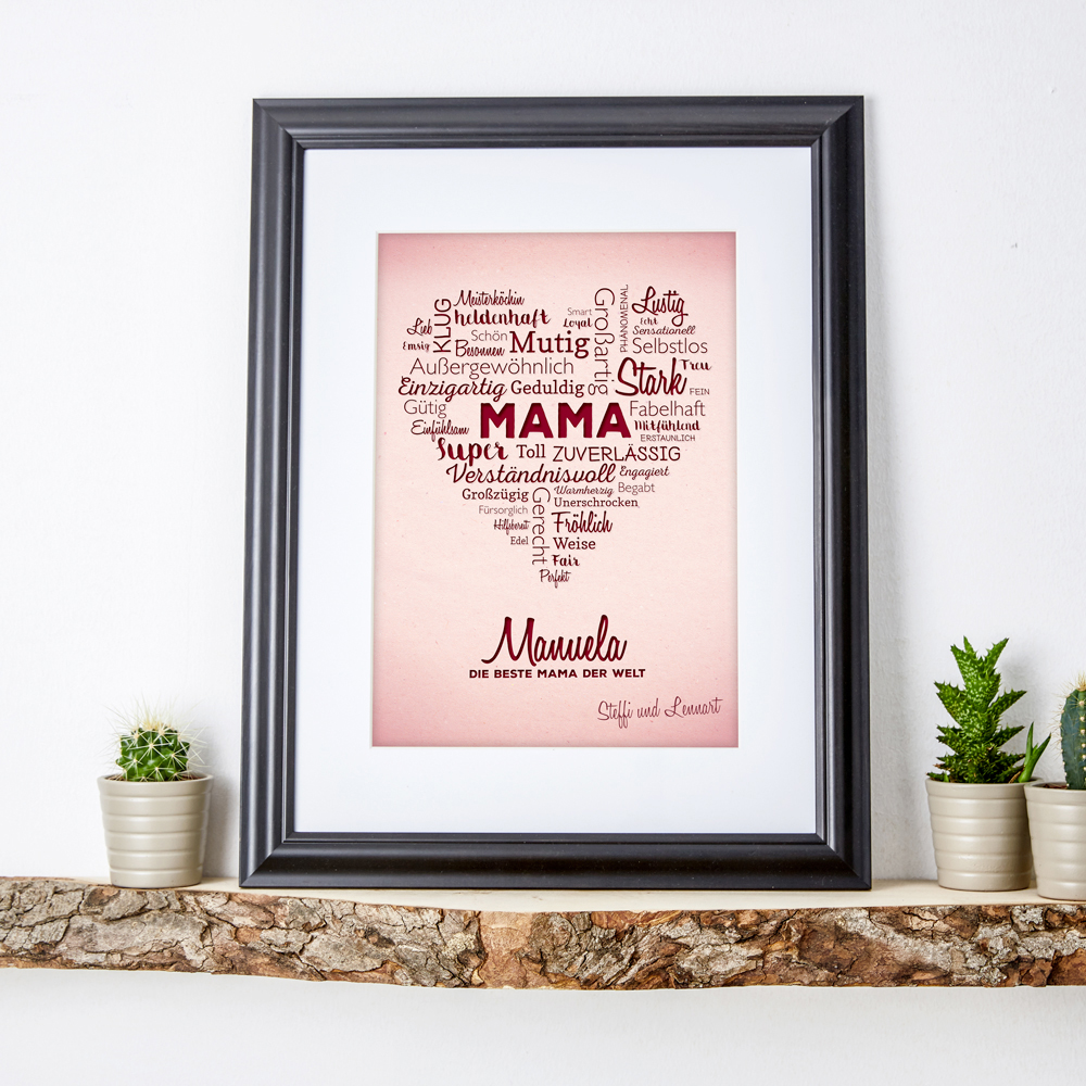 Bild mit Rahmen - Herz aus Worten für Mama Bild mit Rahmen - Herz aus Worten für Mama