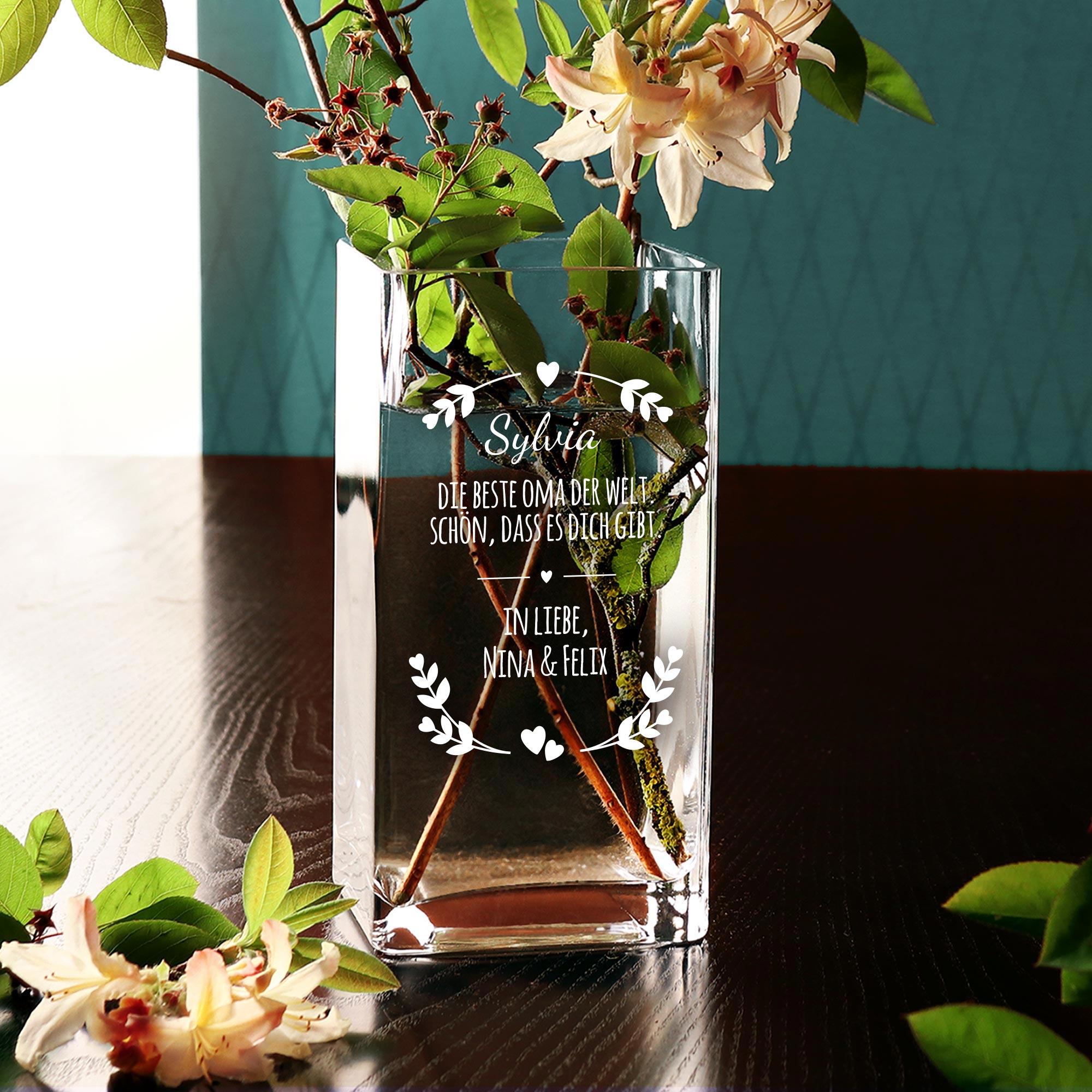 Blumenvase aus Glas für Oma - Personalisiert 3
