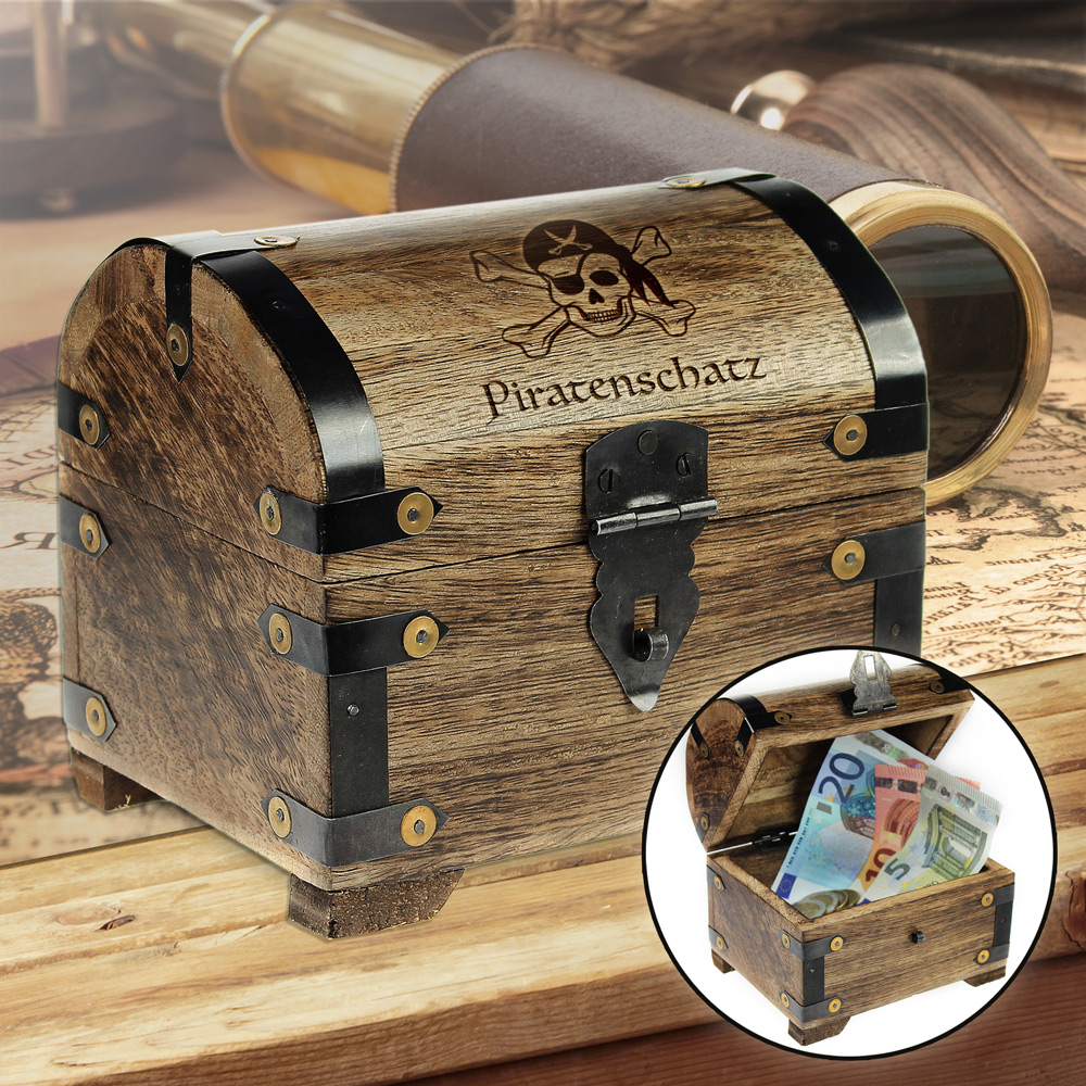 Schatztruhe mit Gravur - Piratenschatz - Dunkel Schatztruhe mit Gravur - Piratenschatz - Dunkel