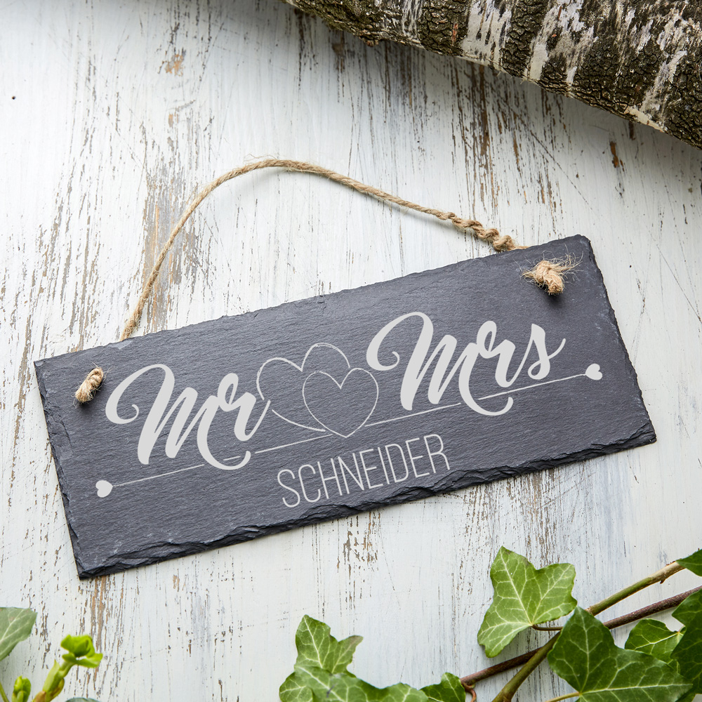 Schiefertafel mit Gravur - Mr & Mrs - Personalisiert