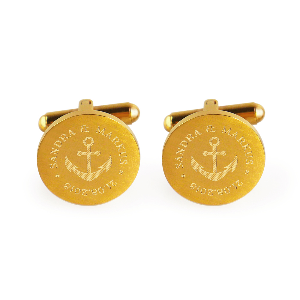 Manschettenknöpfe Gold zur Hochzeit - Anker - personalisiert