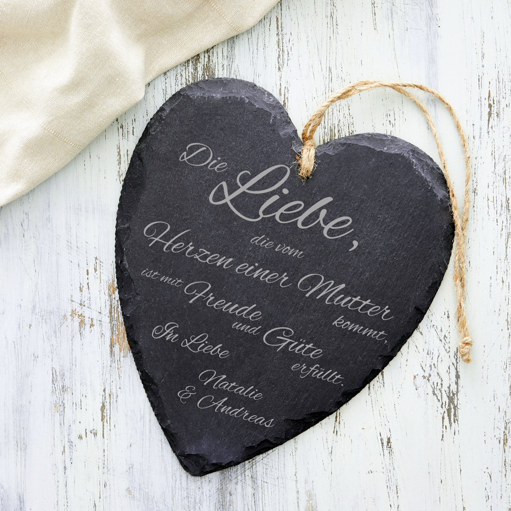 Schieferherz mit Gravur - Liebe einer Mutter Schieferherz mit Gravur - Liebe einer Mutter