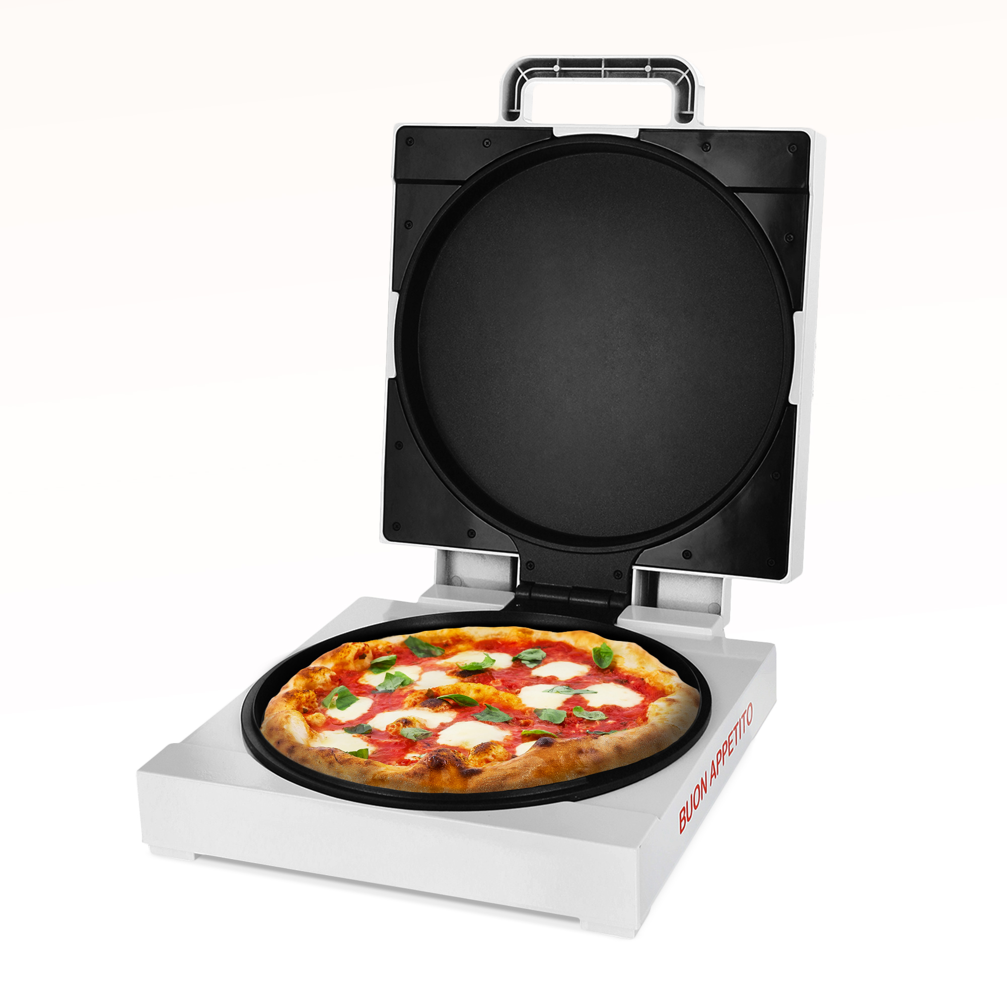 Mobiler Pizzaofen für zuhause in Pizzabox Design, Mini Backofen in Pizzakarton Optik, Pizzabackofen zum Pizza selber machen mit Antihaftbeschichtung 