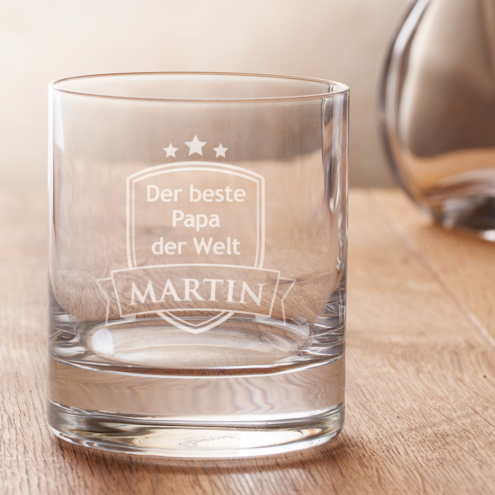 Whiskyglas mit Gravur für Papa - Wappen - personalisiert
