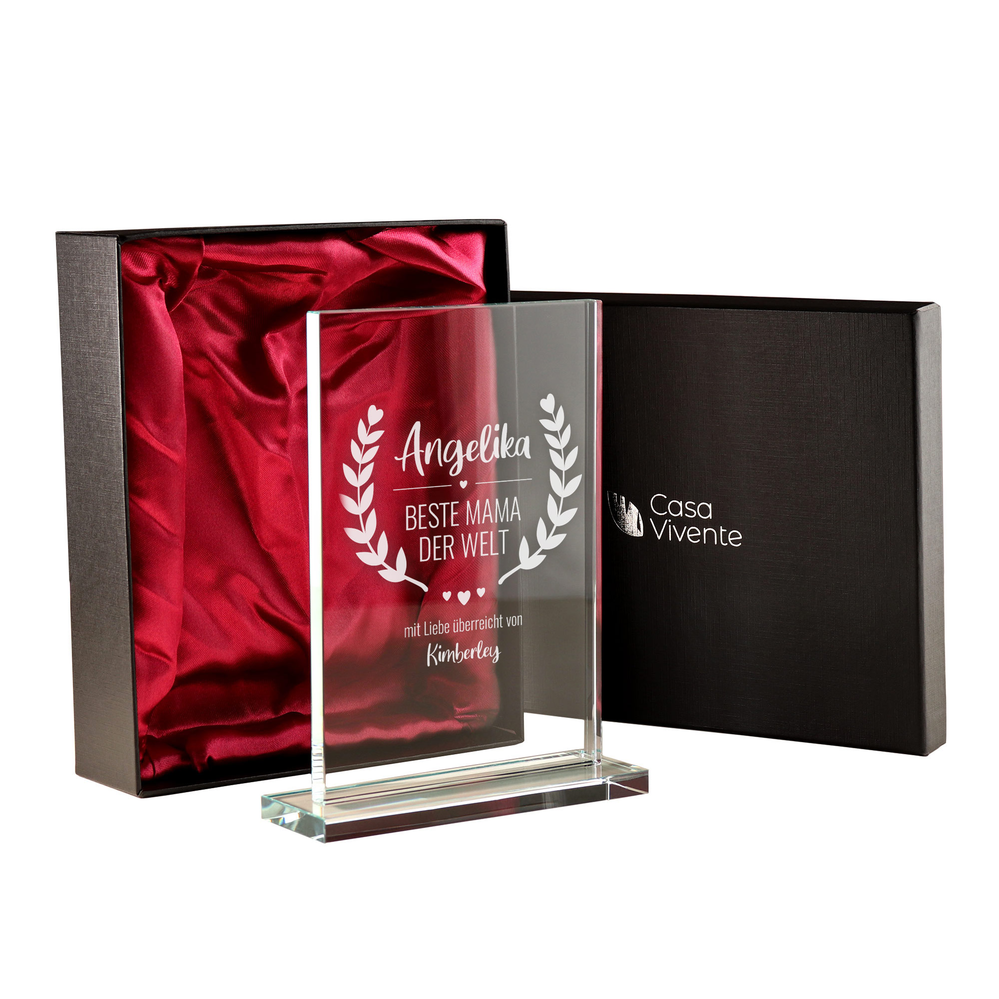 Pokal aus Glas mit Gravur für Mutti, Gravierte Glasdeko als Geschenk zum Muttertag, Personalisierter Glaspokal als Auszeichnung für deine Mama