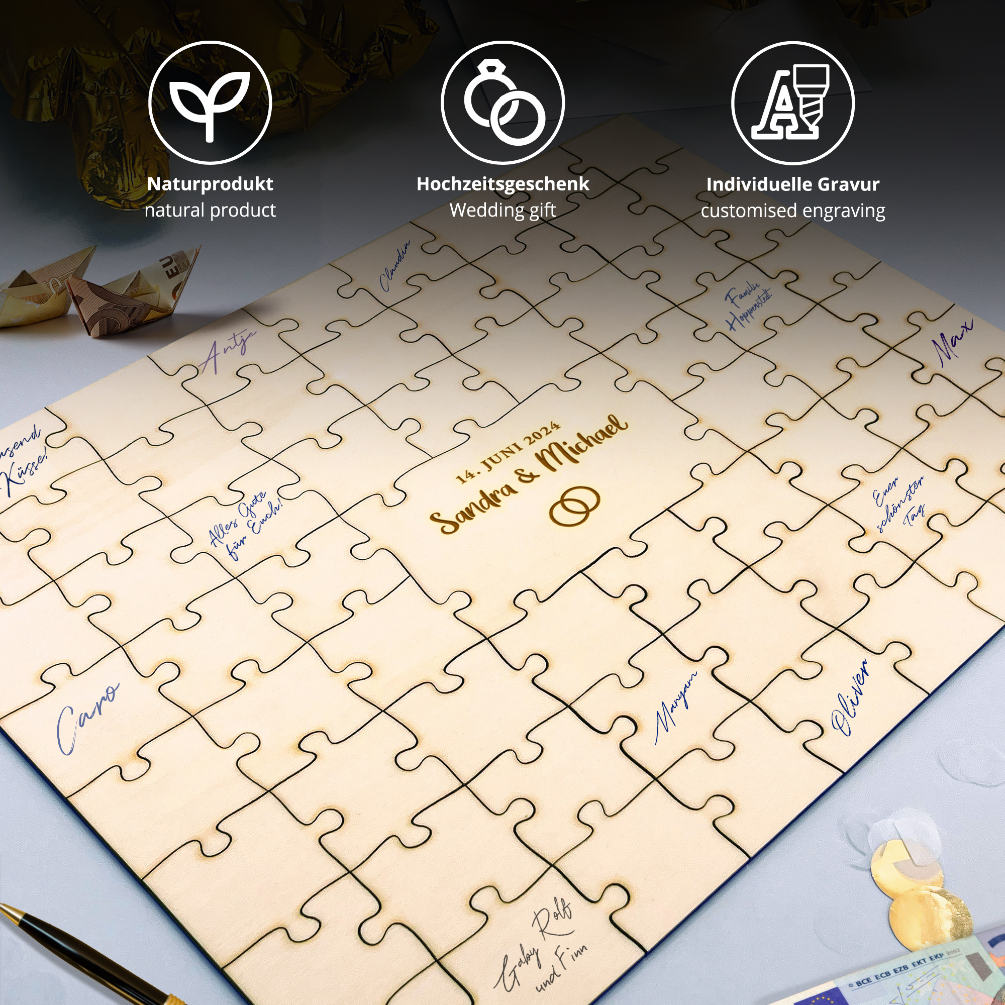 Gästebuch Puzzle - A3 - Hochzeit - Ringe - Personalisiert