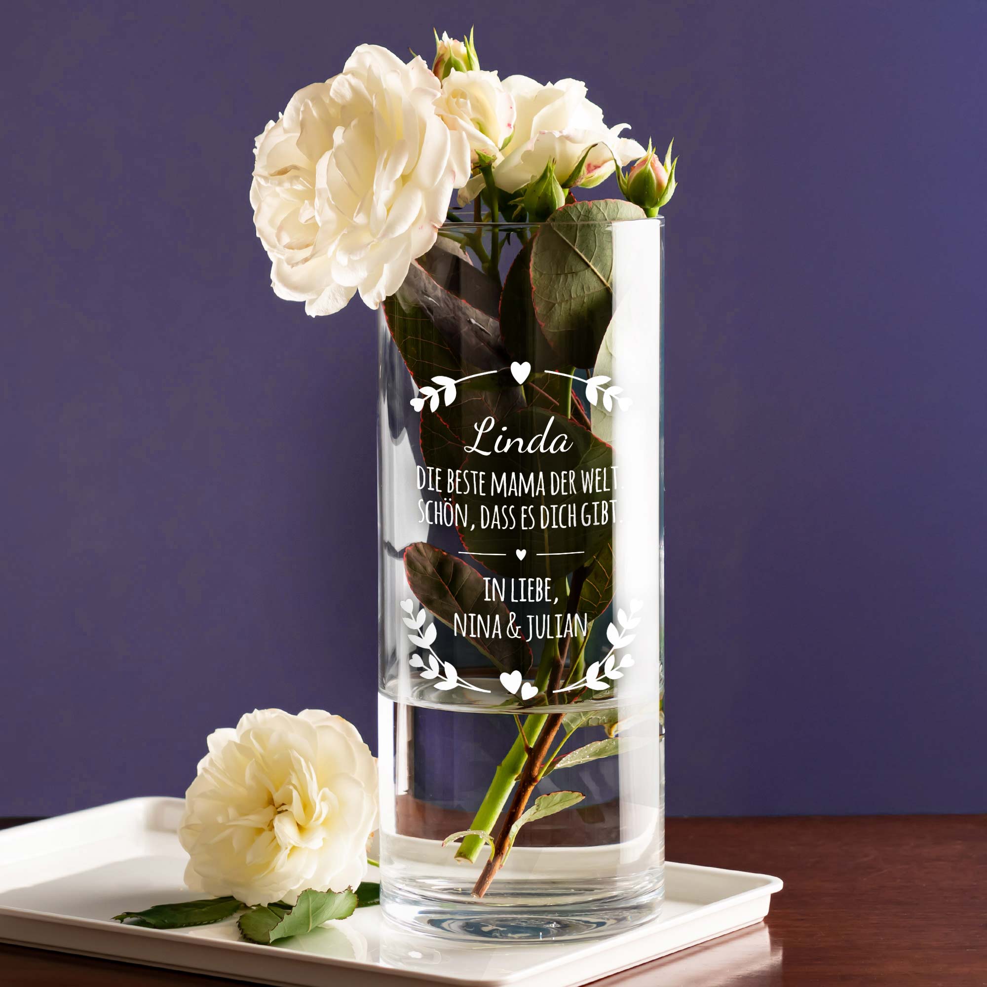 Runde Vase mit Gravur - personalisiert für die Beste Mama