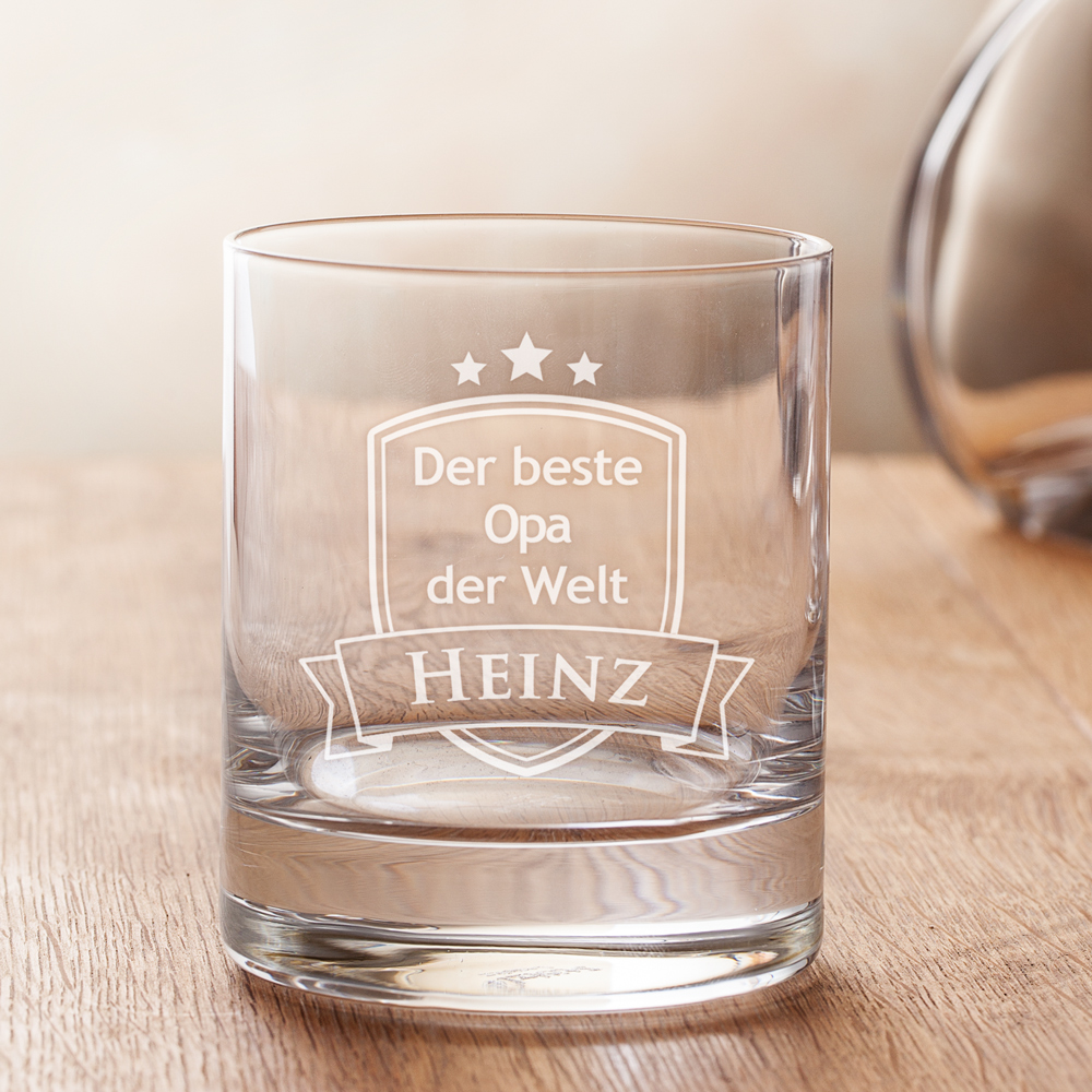 Whiskyglas mit Gravur für Opa - Wappen - personalisiert