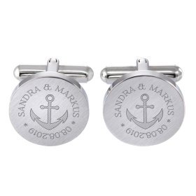 Runde Manschettenknöpfe mit Gravur zur Hochzeit - Anker - personalisiert Runde Manschettenknöpfe mit Gravur zur Hochzeit - Anker - personalisiert