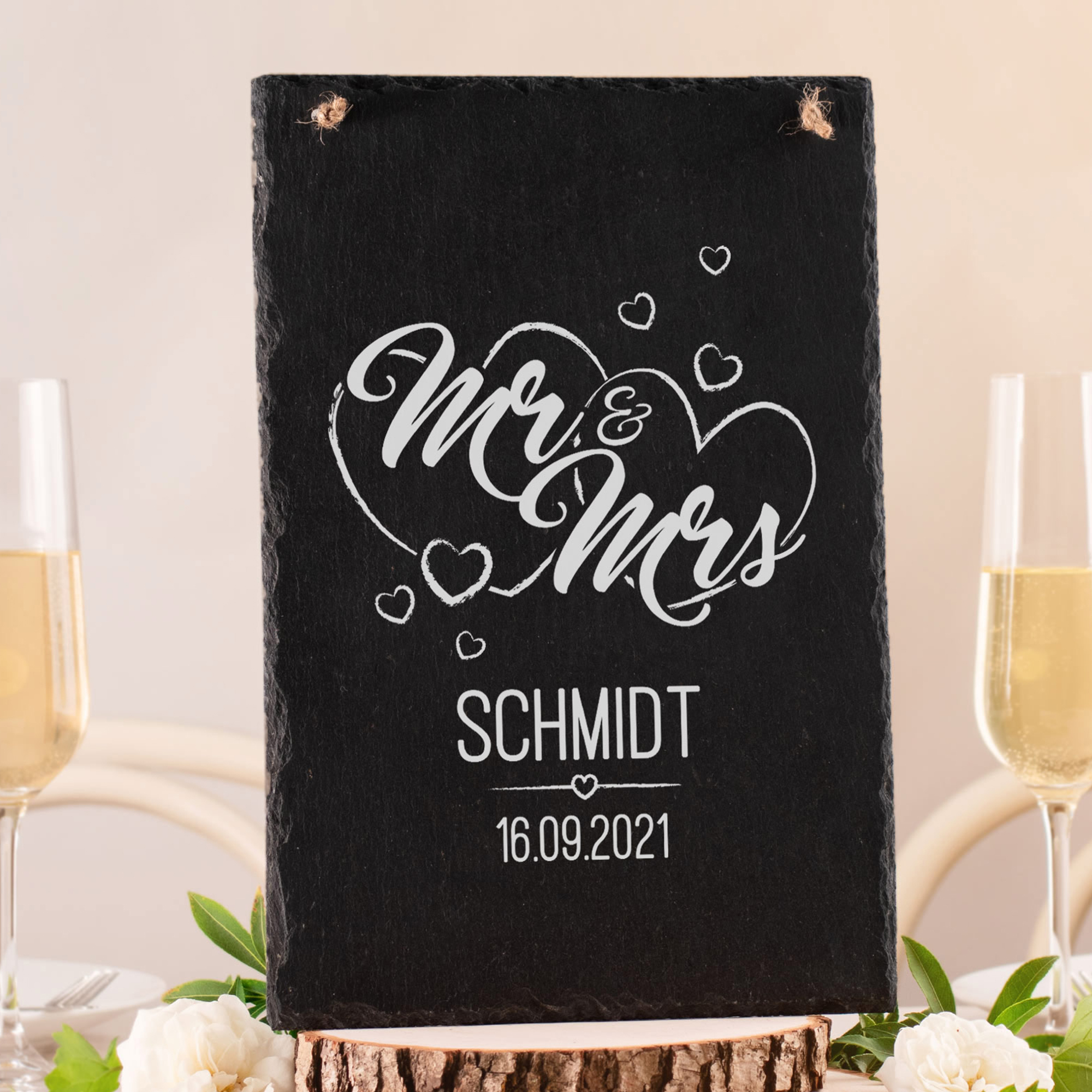 Schieferplatte XXL mit Gravur zur Hochzeit - Mr & Mrs 1