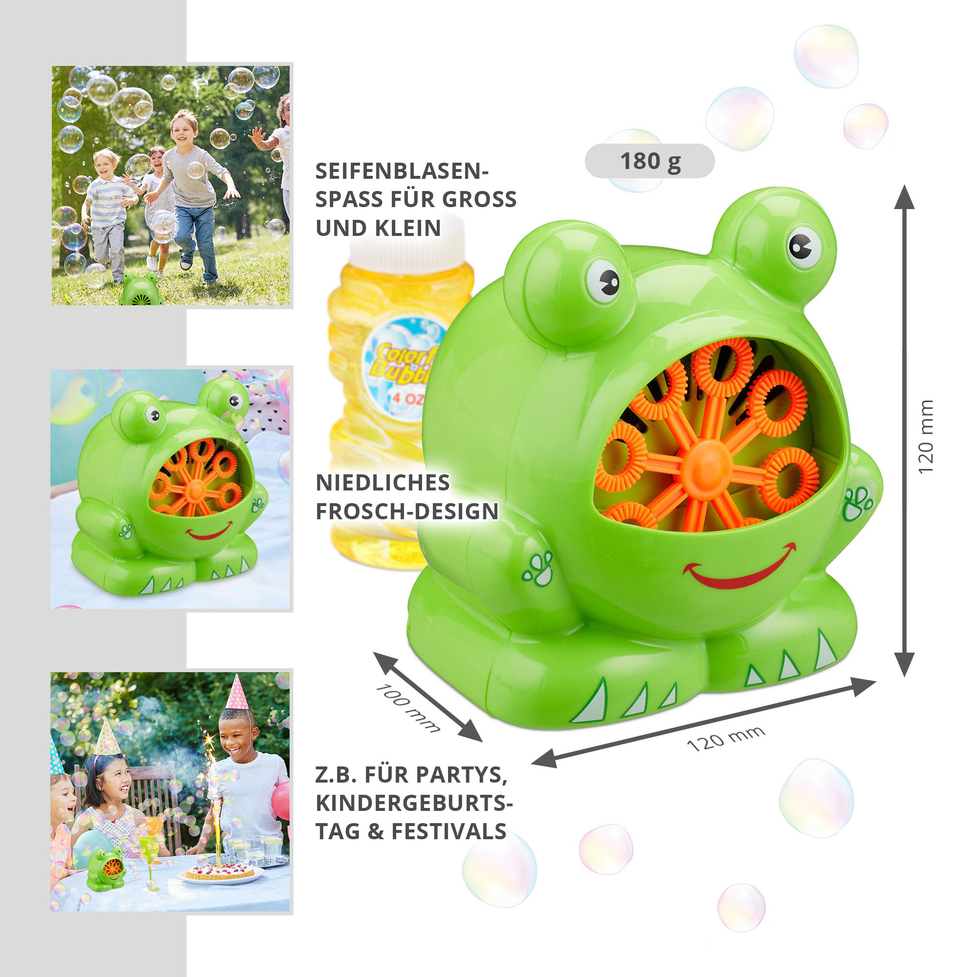 Seifenblasen Spielzeug zum Seifenblasen machen, Frosch Seifenblasen Maschine elektrisch, Elektrische Bubble machine für Kinder, Frosch Bubble Gun