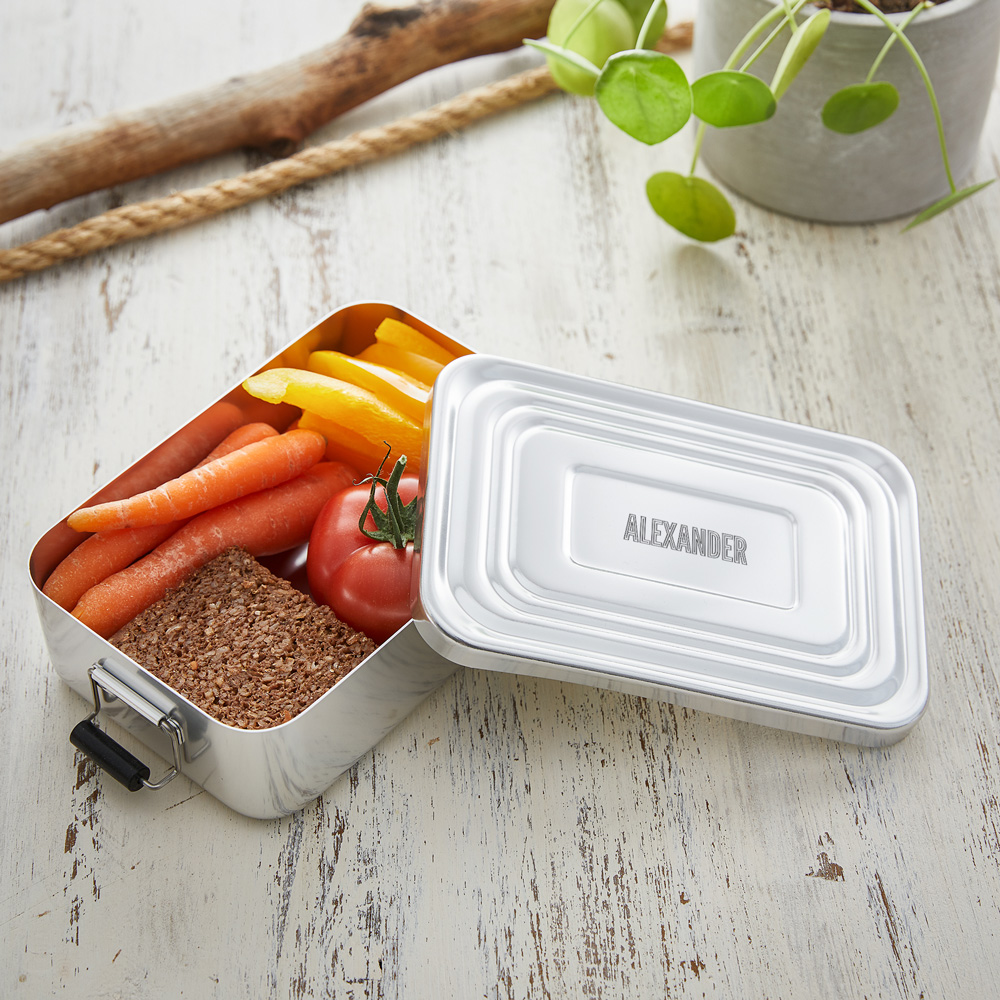 Brotdose Eckig Silber - Name - Personalisiert Brotdose Eckig Silber - Name - Personalisiert