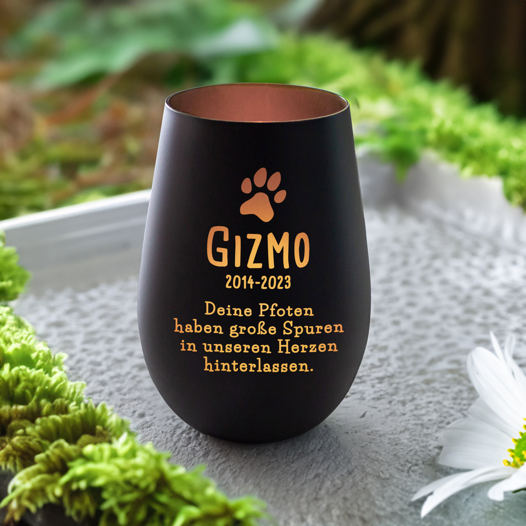 Schwarzes Windlicht zur Trauer für Hund - Bronze