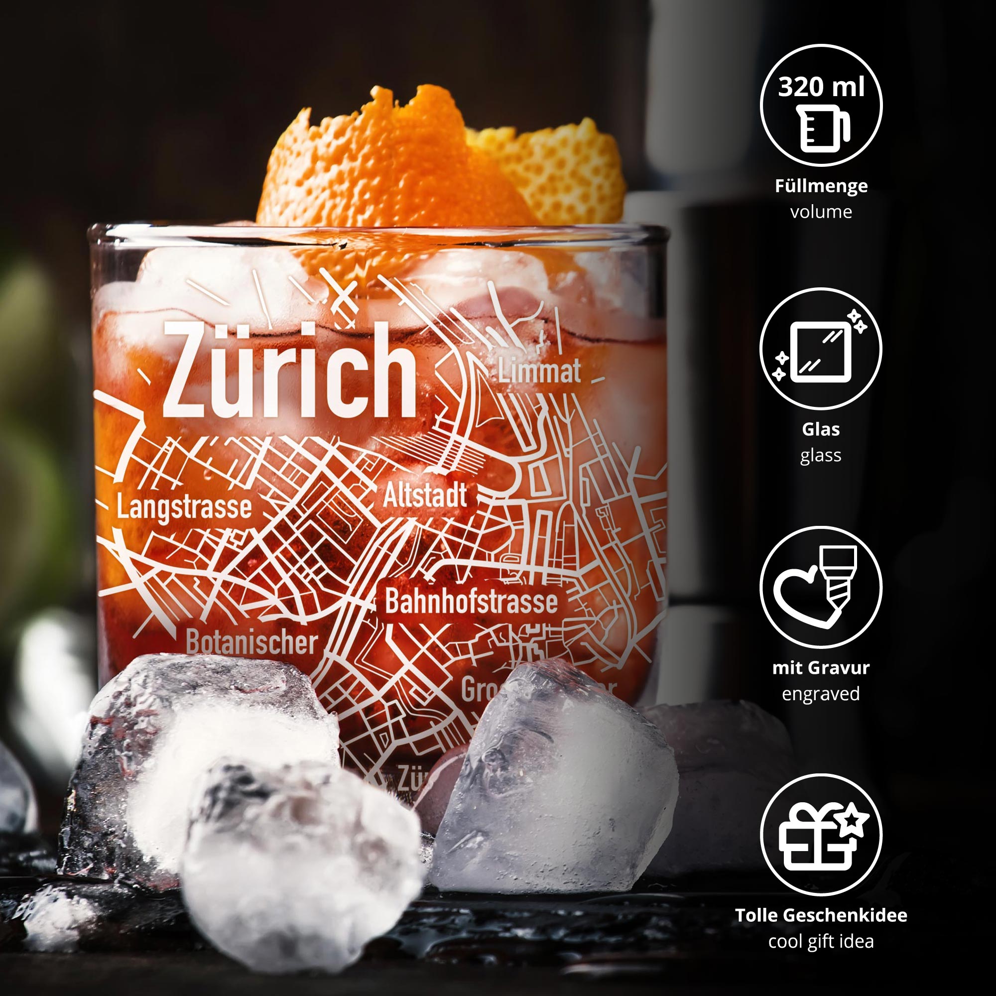 Whiskyglas - Stadtplan - Zürich - Standard