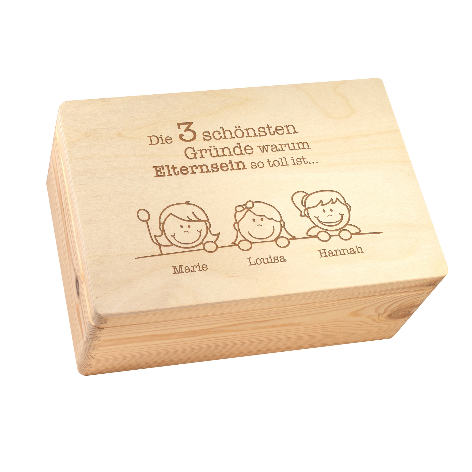 Personalisierte Memory Box mit Namensgravur der Kinder, Gravierte Erinnerungsbox als Geschenk für Eltern, Keepsake Aufbewahrungsbox & Schmuckkästche