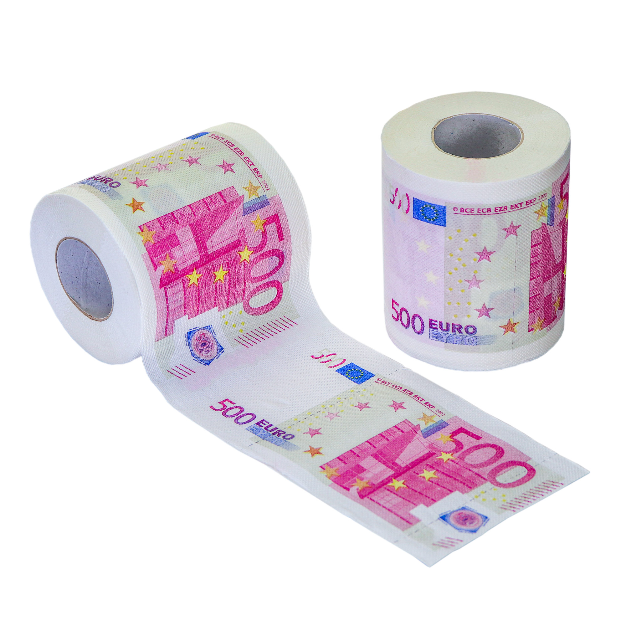 Toilettenpapier im lustigen 500 Euroschein Design, Bedrucktes Geld Klopapier, Scherzartikel im Banknoten-Stil