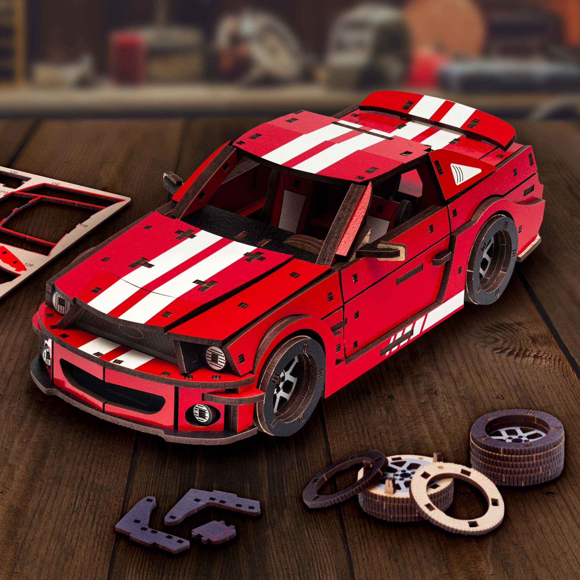 Holzpuzzle 3D - Auto - Stallion GT Rot