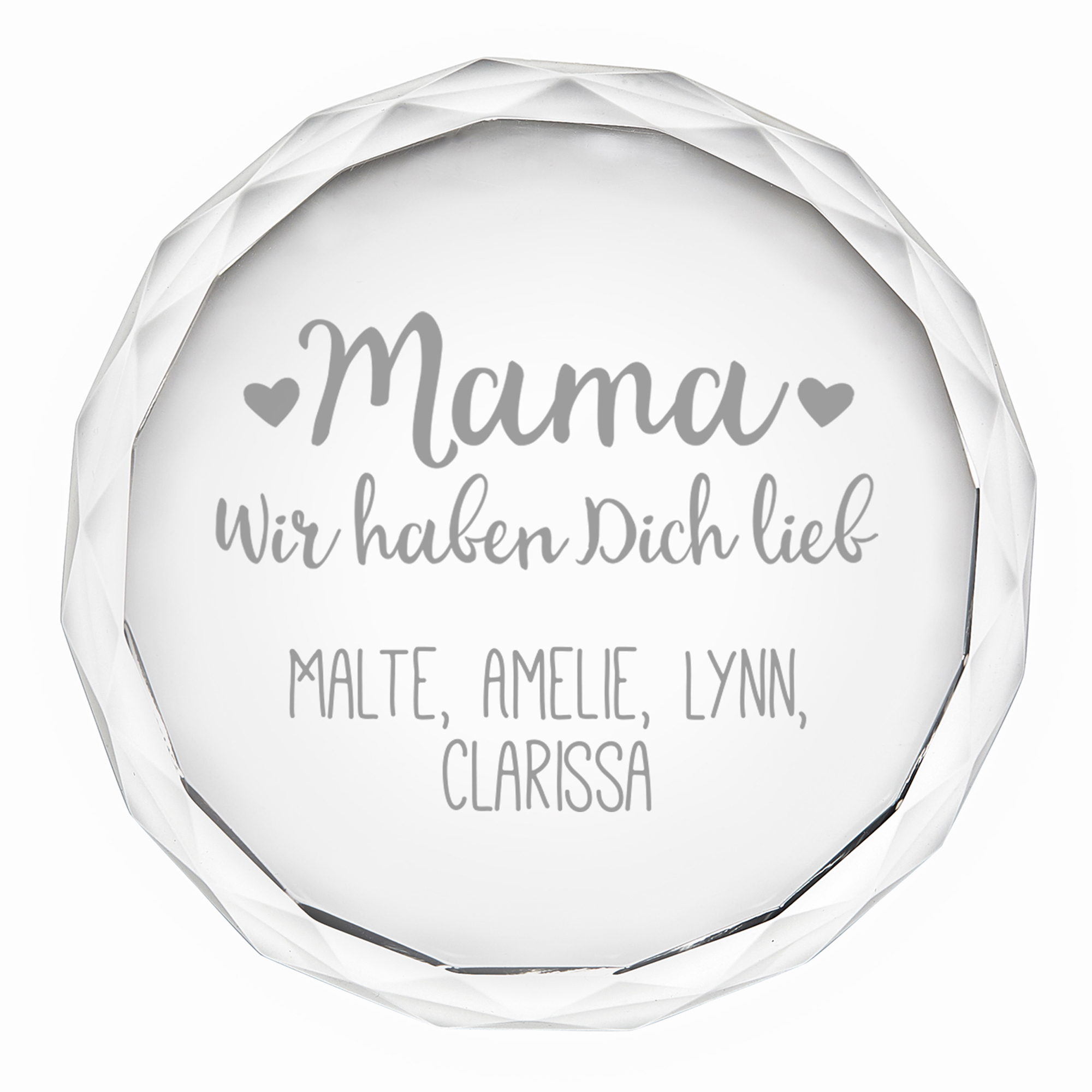Runder Kristall mit Gravur für Mama - Wir haben Dich lieb 4
